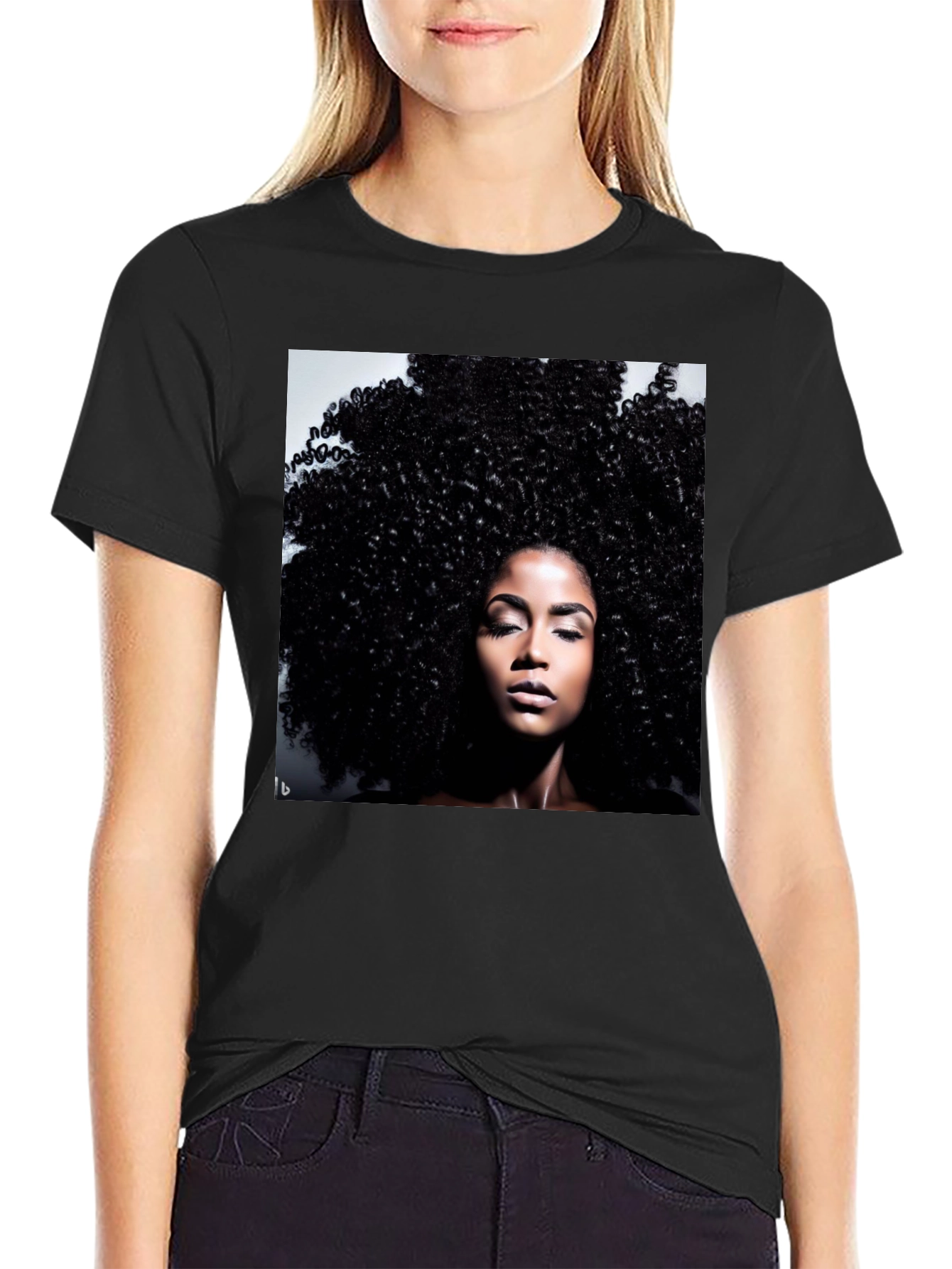 Black Afro Queen Black T-Shirt view 2