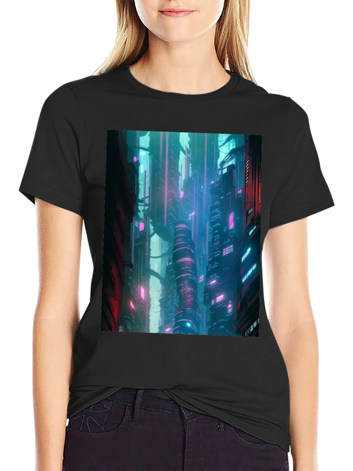 Black Cyberpunk City T-Shirt view 2