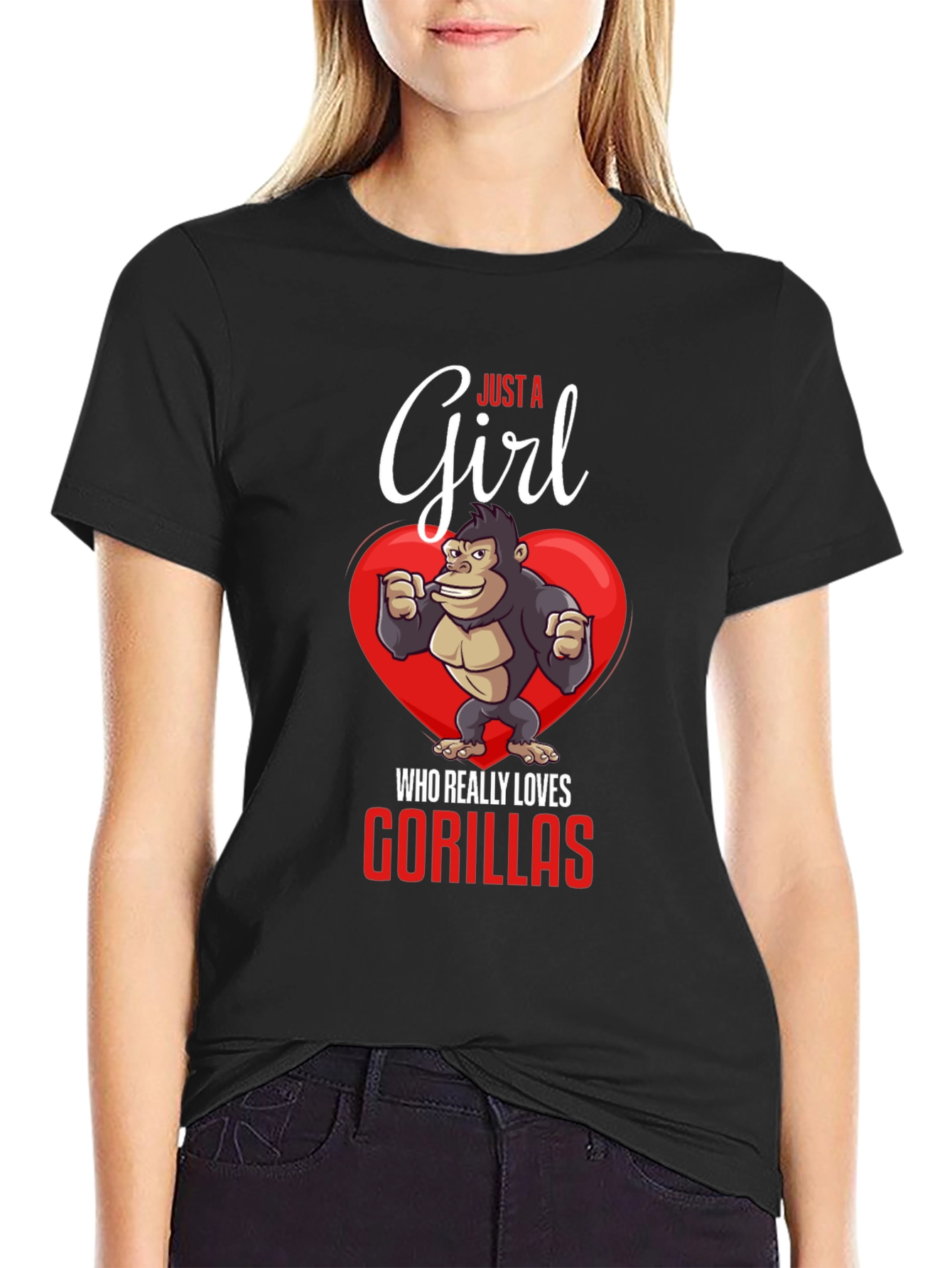 Black Just a Girl Who Loves Gorillas T-Shirt view 2