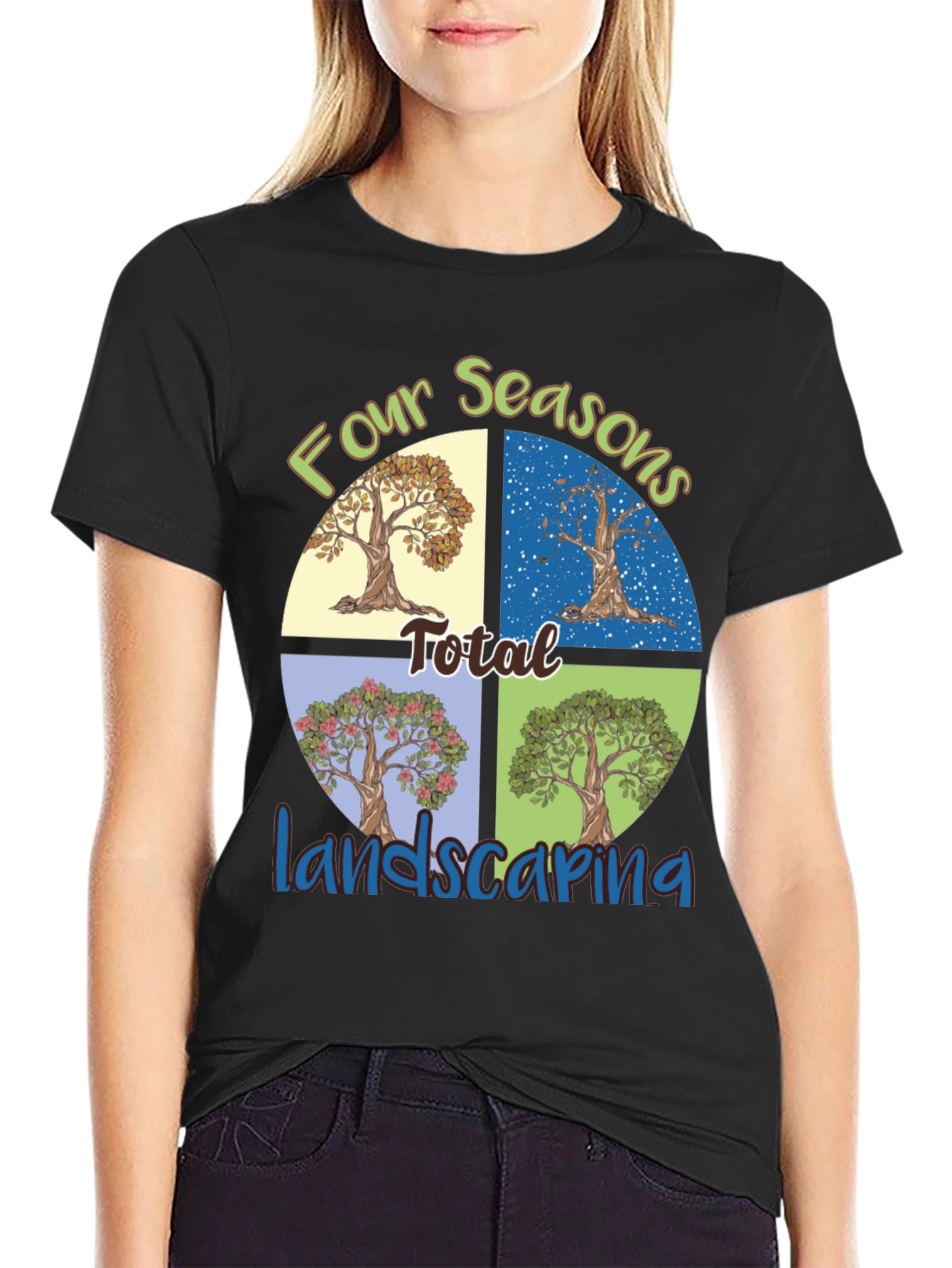 Black Four Seasons Landscaping T-Shirt view 2