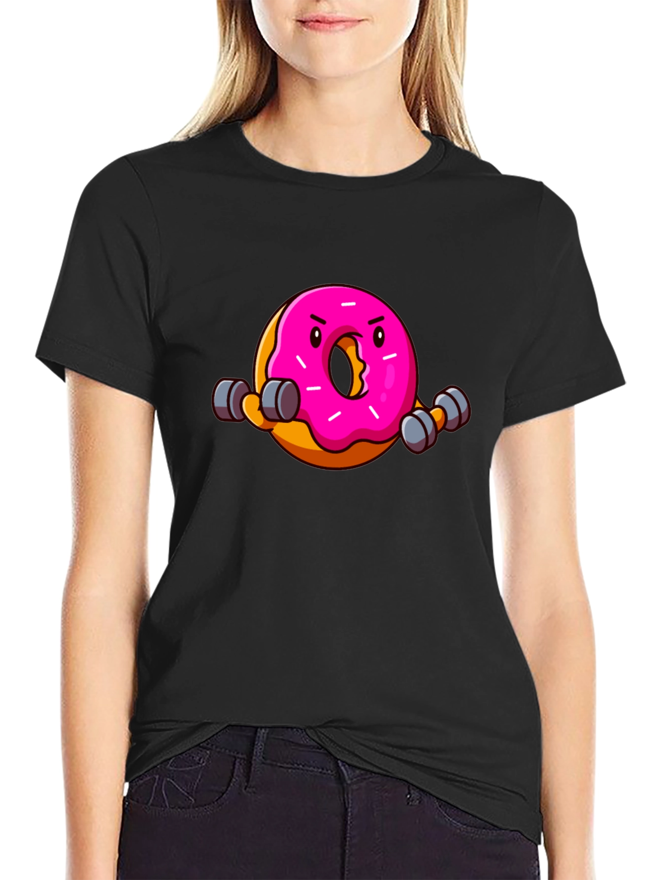 Black Funny Donut Workout Graphic T-Shirt view 2