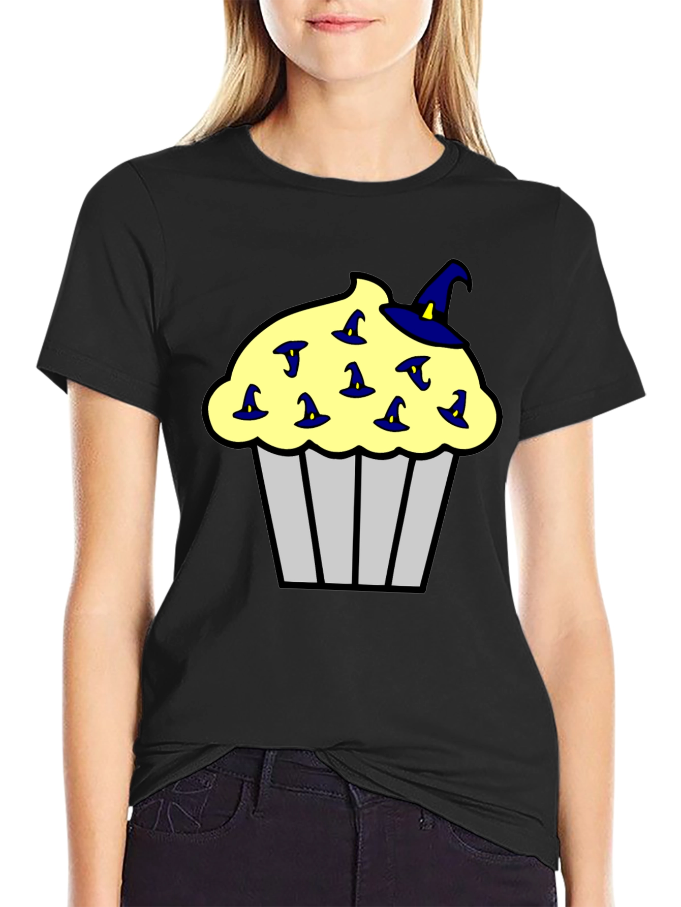Black Cupcake Witch Hats Men's Black T-Shirt view 2