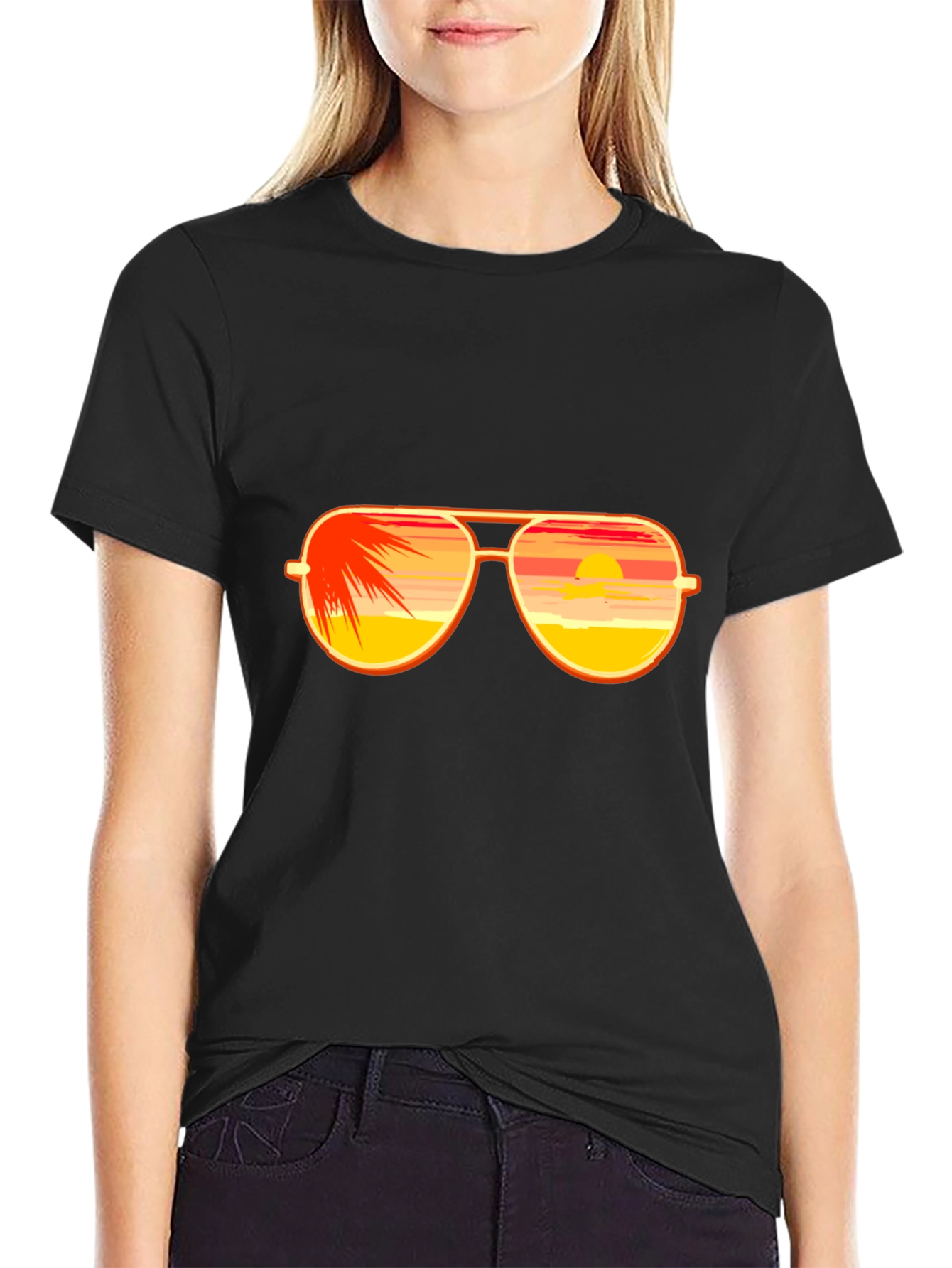 Black Sunset Sunglasses Graphic T-Shirt - Black Cotton Tee view 2