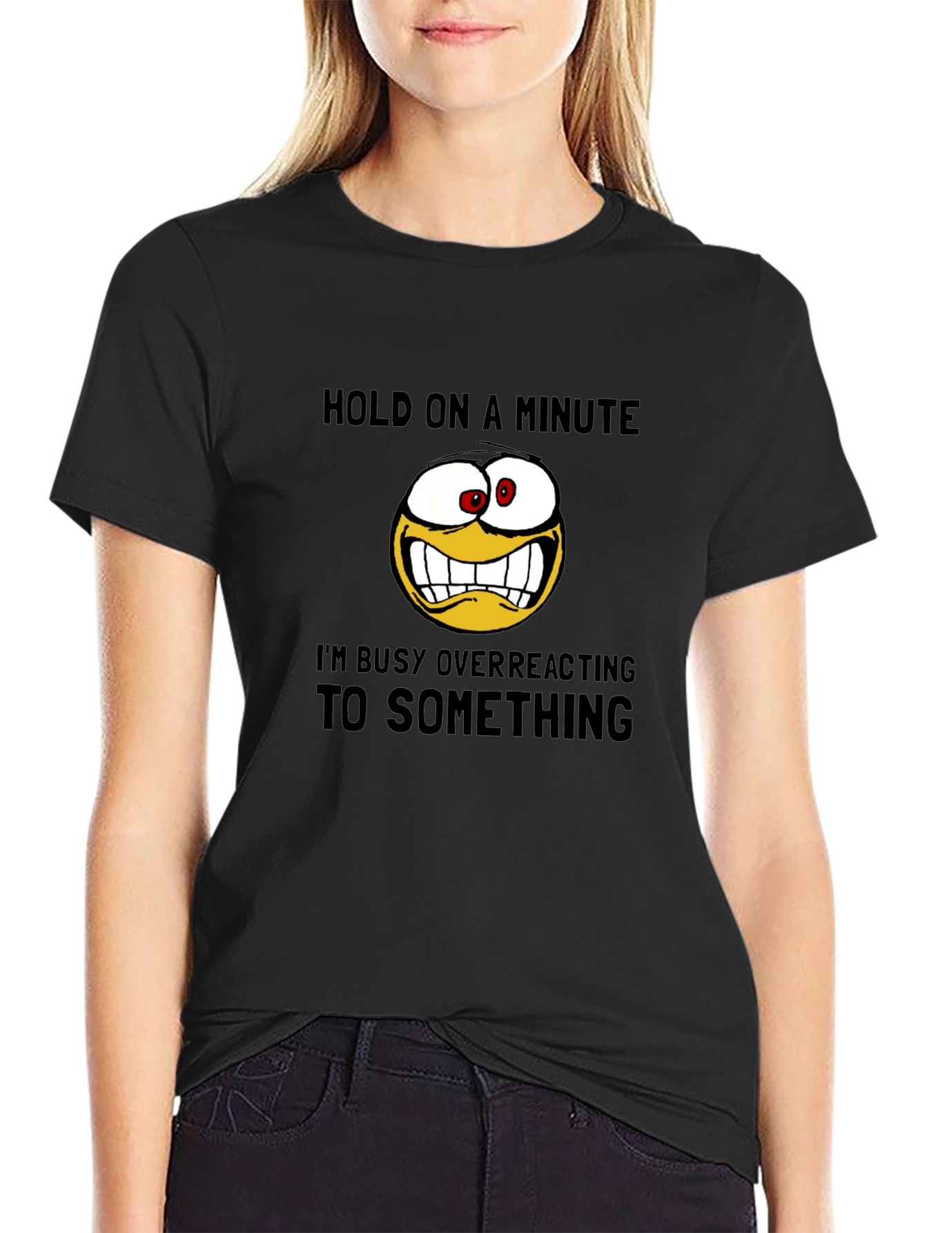 Black Funny Overreacting Emoji Graphic T-Shirt view 2