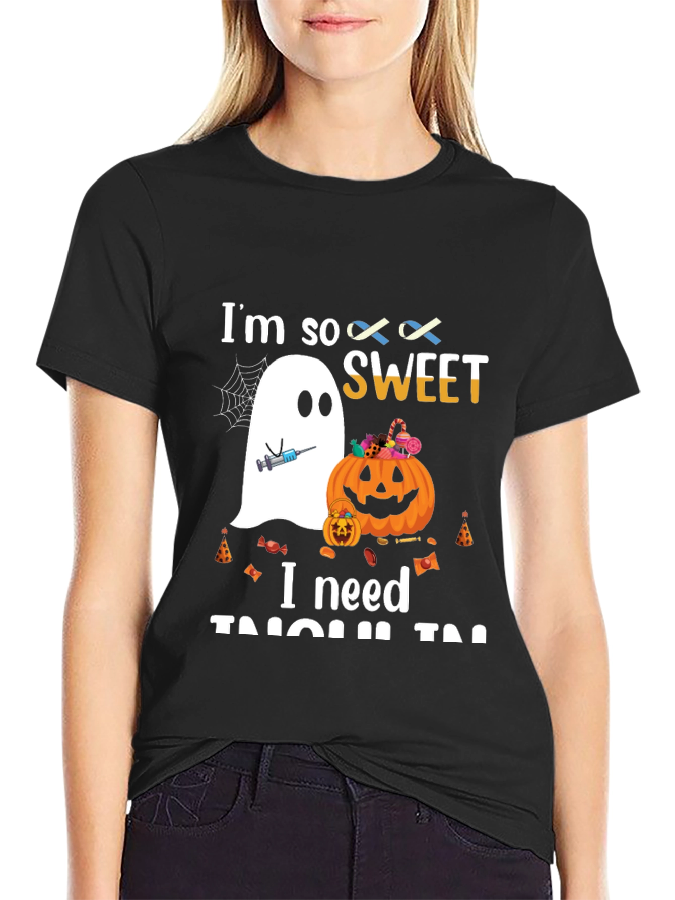 Black Halloween Diabetes Awareness T-Shirt view 2