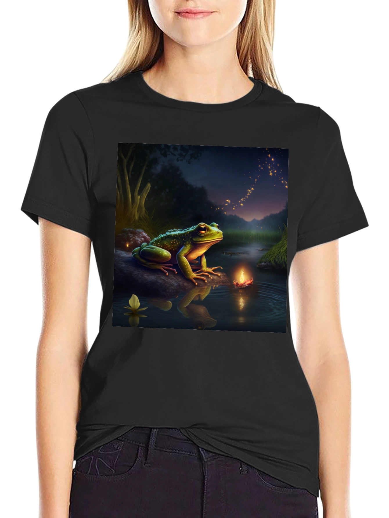 Black Frog & Firefly T-Shirt - Fantasy Design view 2