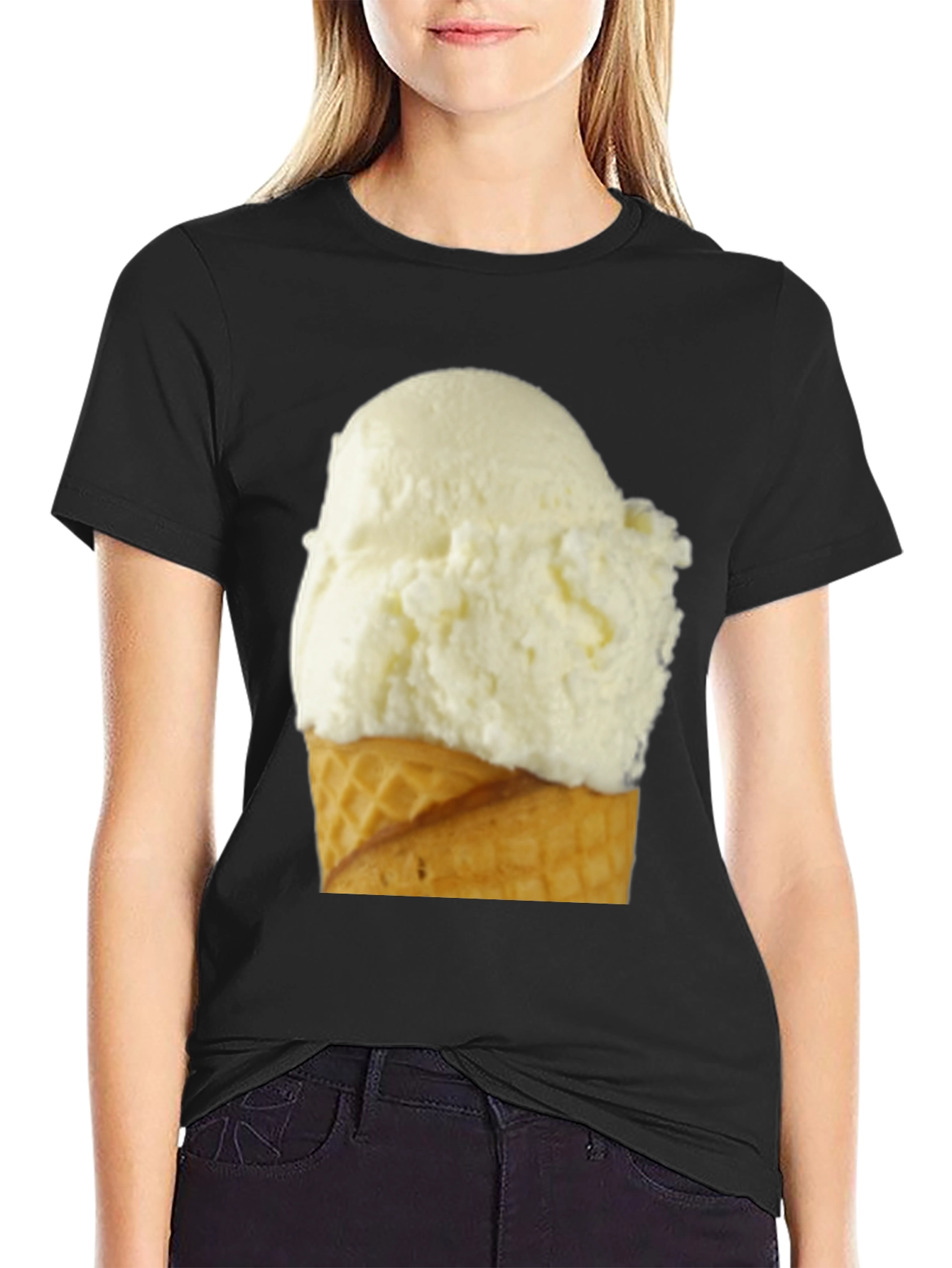 Black Ice Cream Cone Graphic Tee - Casual Black T-Shirt view 2