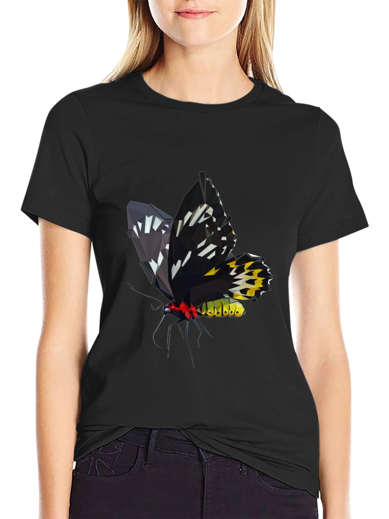 Black Geometric Butterfly Graphic Tee - Modern Black T-Shirt view 2