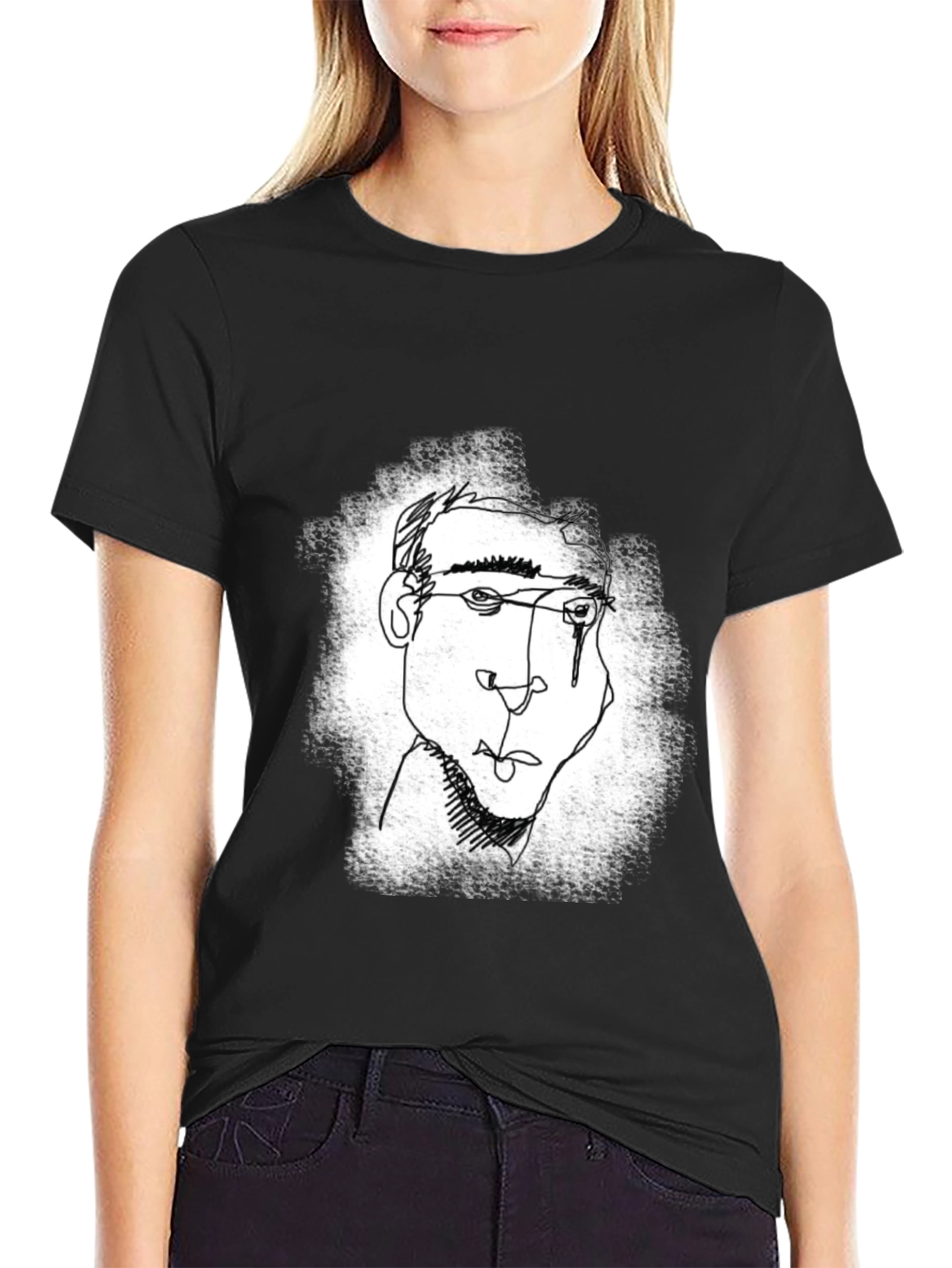 Black Abstract Line Art Graphic Tee - Black view 2
