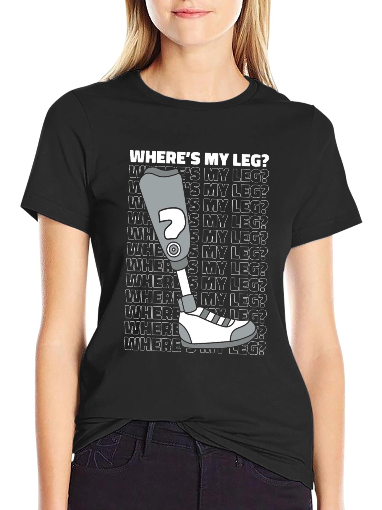 Black Where's My Leg? Novelty T-Shirt view 2
