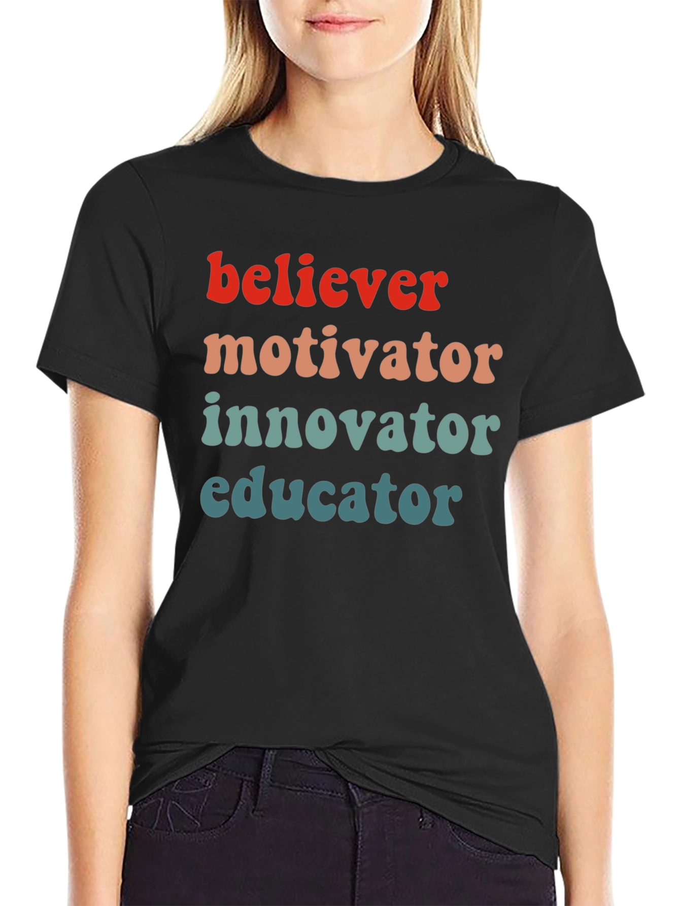 Black Believer Motivator Educator Graphic Tee view 2