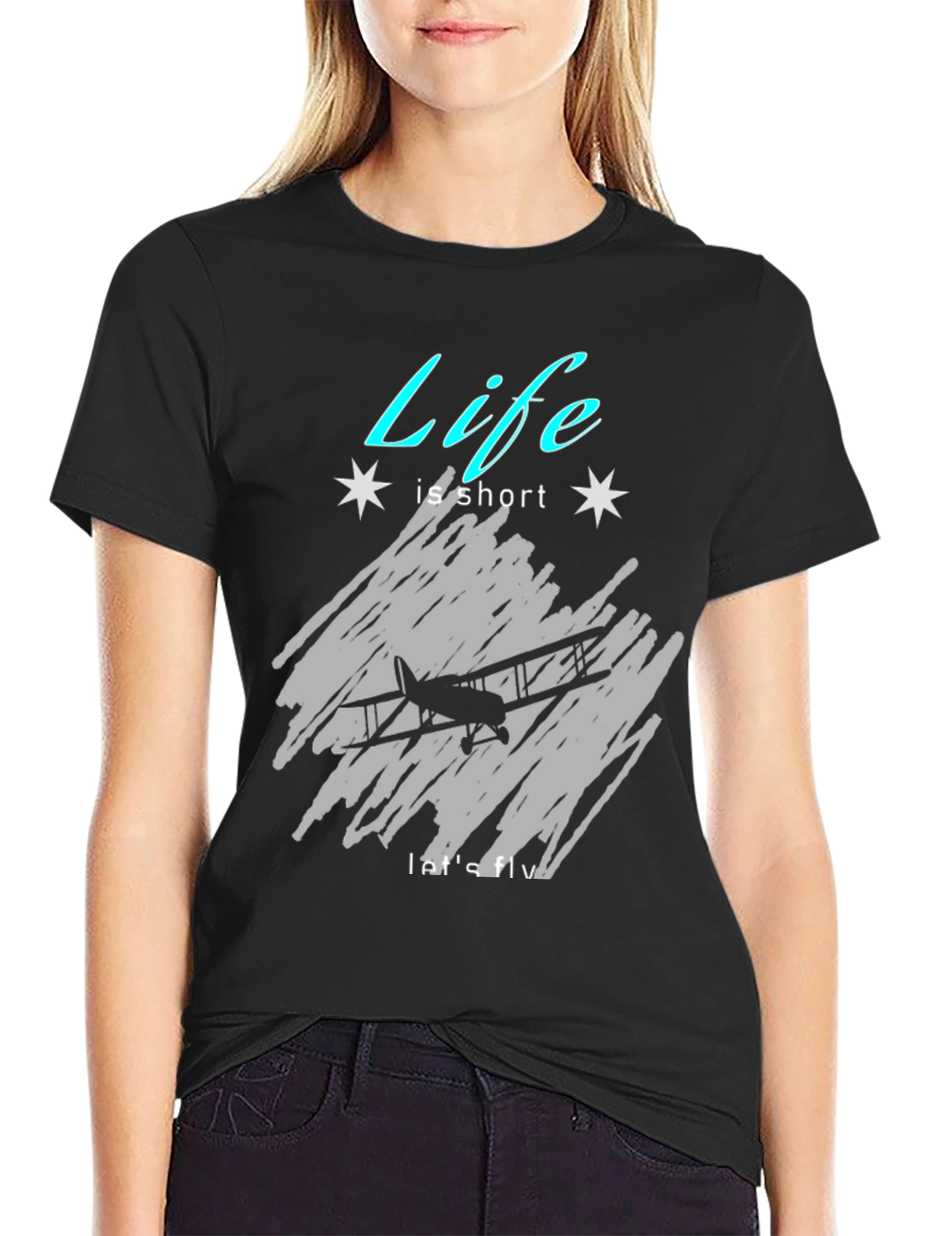 Black Life Is Short, Let's Fly Graphic Tee view 2