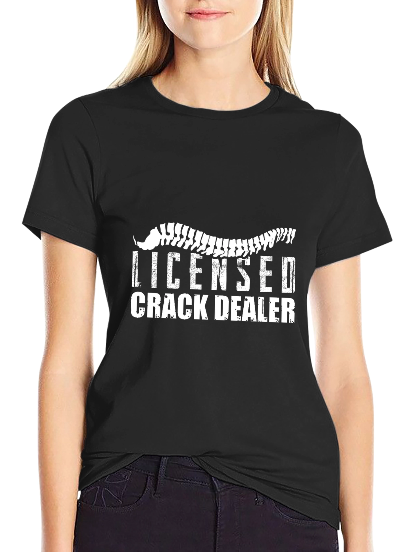Black Licensed Crack Dealer Funny Graphic Tee - Black view 2