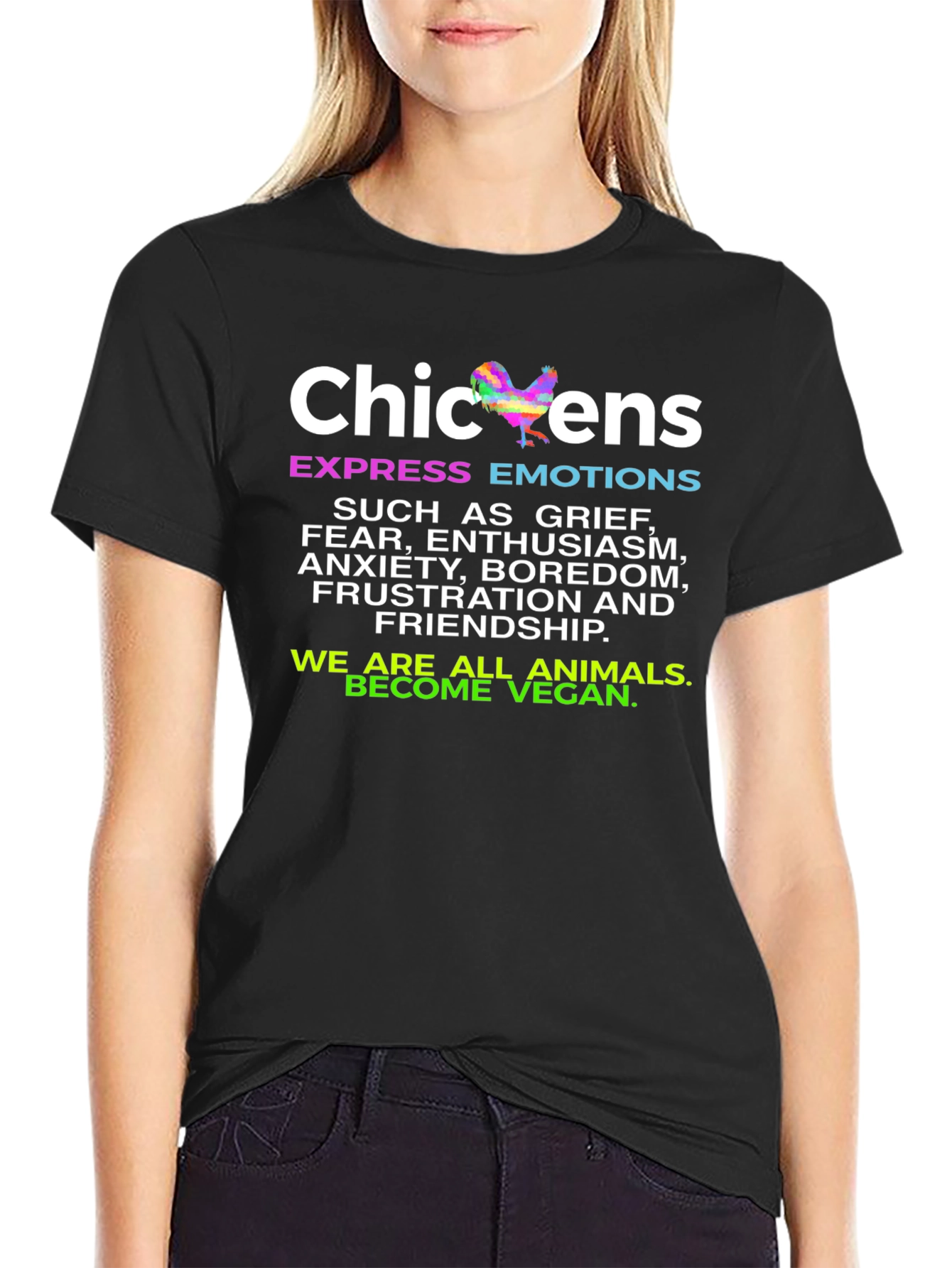 Black Chickens Express Emotions T-Shirt - Vegan Animal Lover Tee view 2