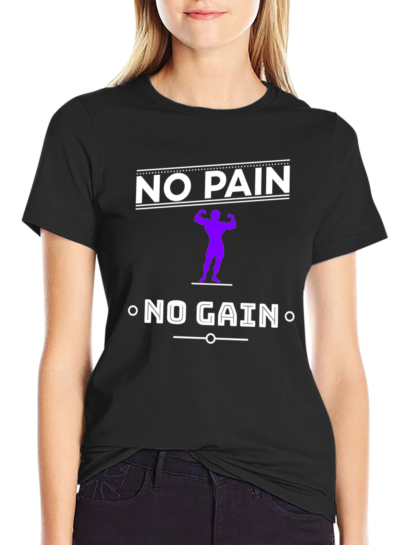 Black No Pain No Gain Black Graphic T-Shirt view 2