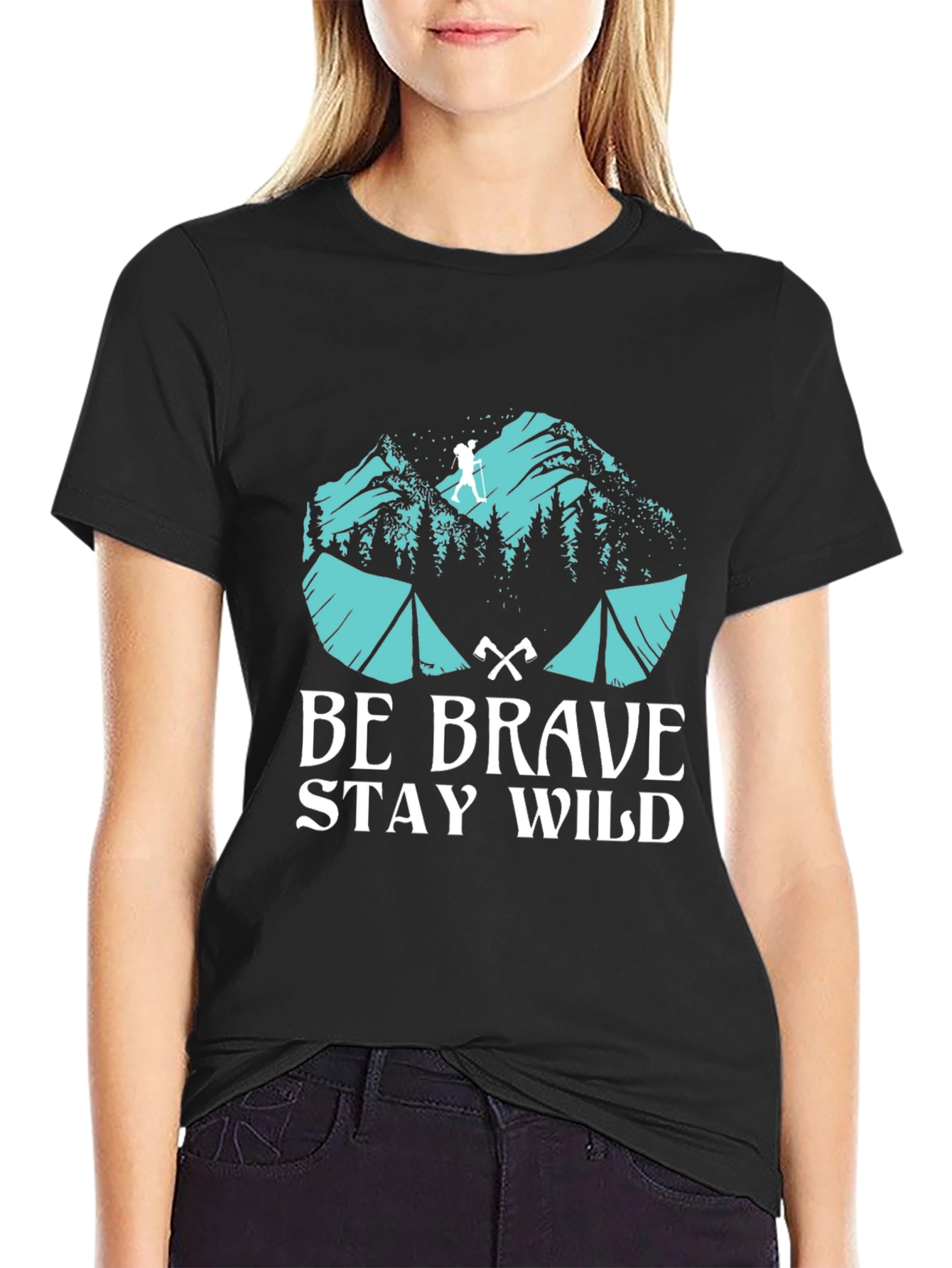 Black Be Brave Stay Wild Graphic T-Shirt view 2