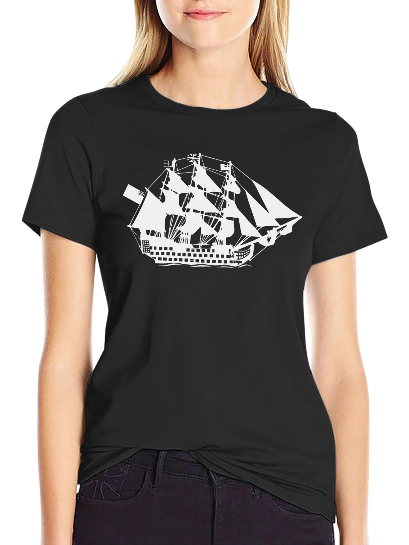Black Sailing Ship Graphic T-Shirt - Classic Black Tee view 2