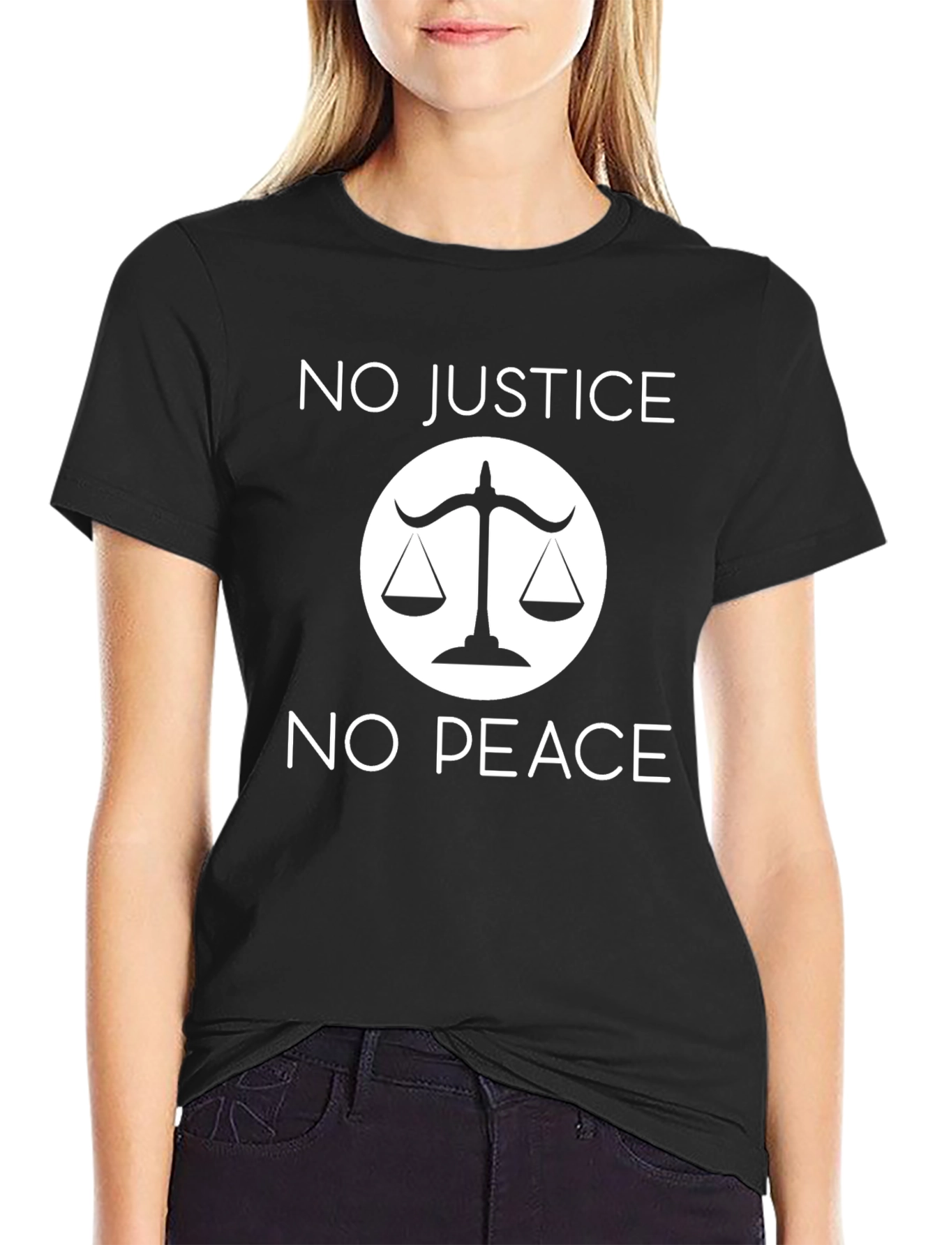 Black No Justice No Peace Graphic Tee - Social Justice T-Shirt view 2