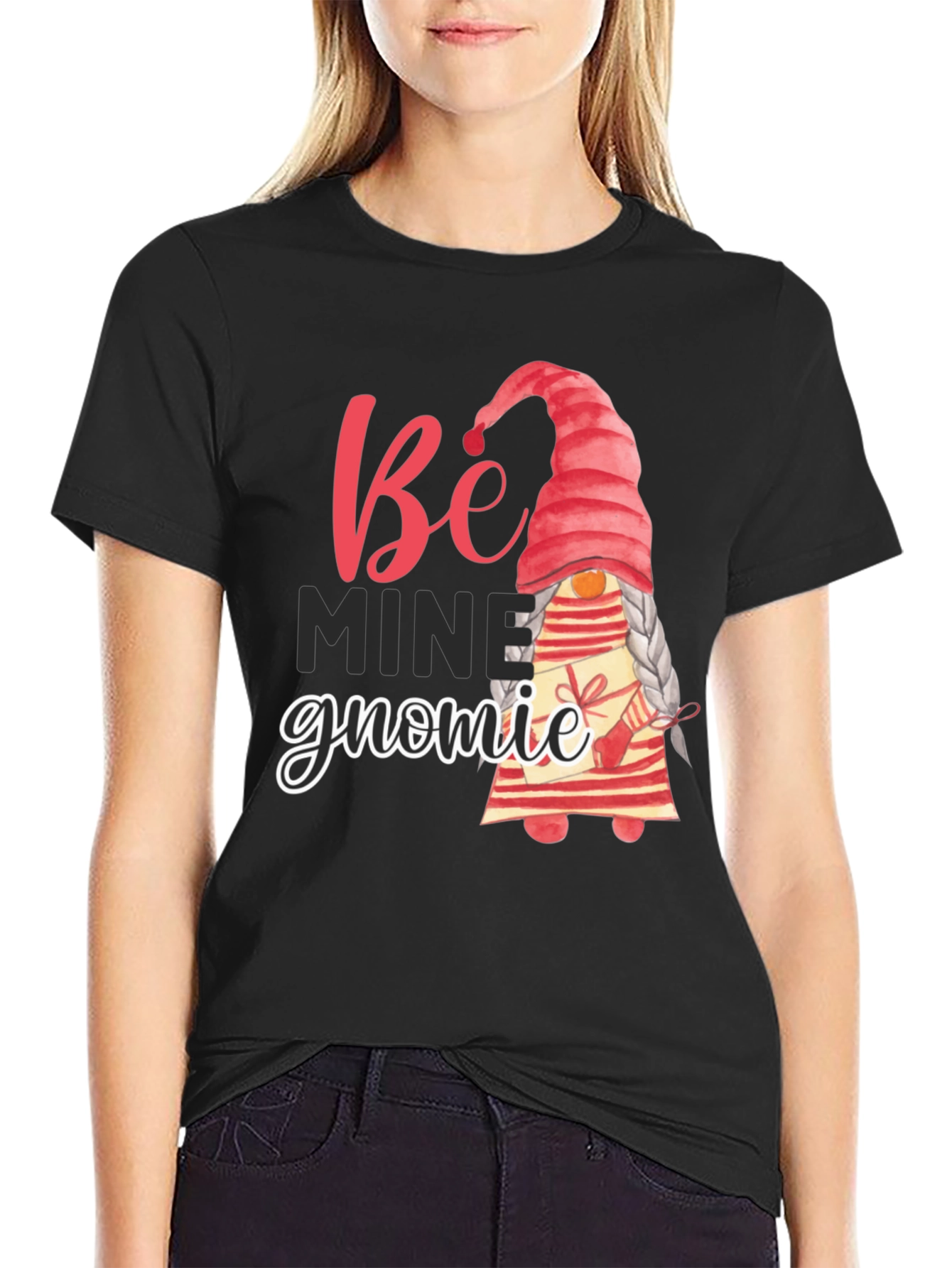 Black Be Mine Gnomie Valentine's Day T-Shirt view 2