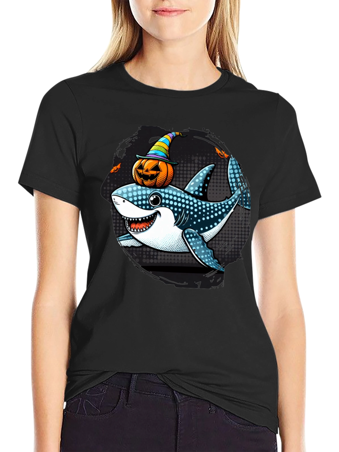 Black Halloween Shark T-Shirt view 2