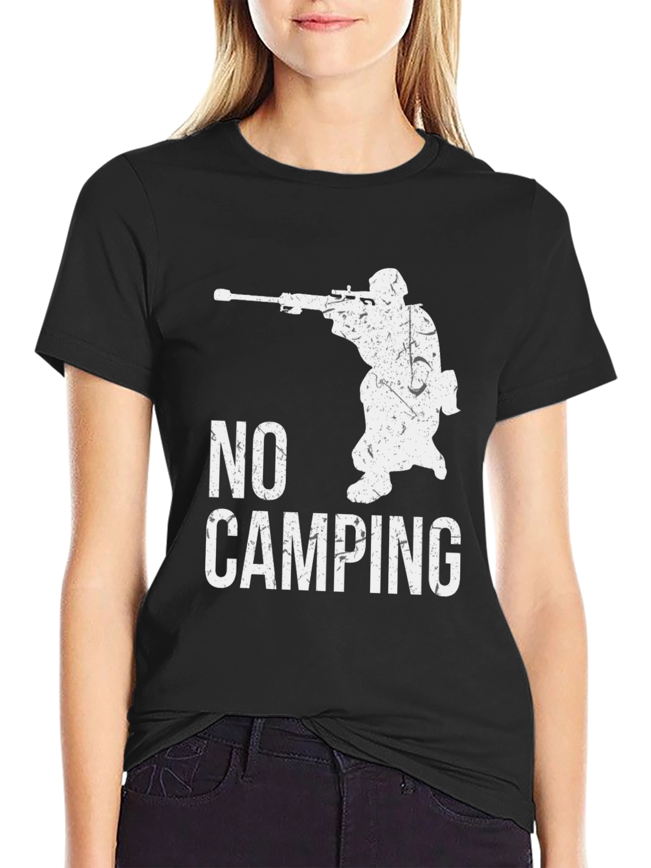 Black No Camping Sniper Graphic Tee - Black Cotton view 2