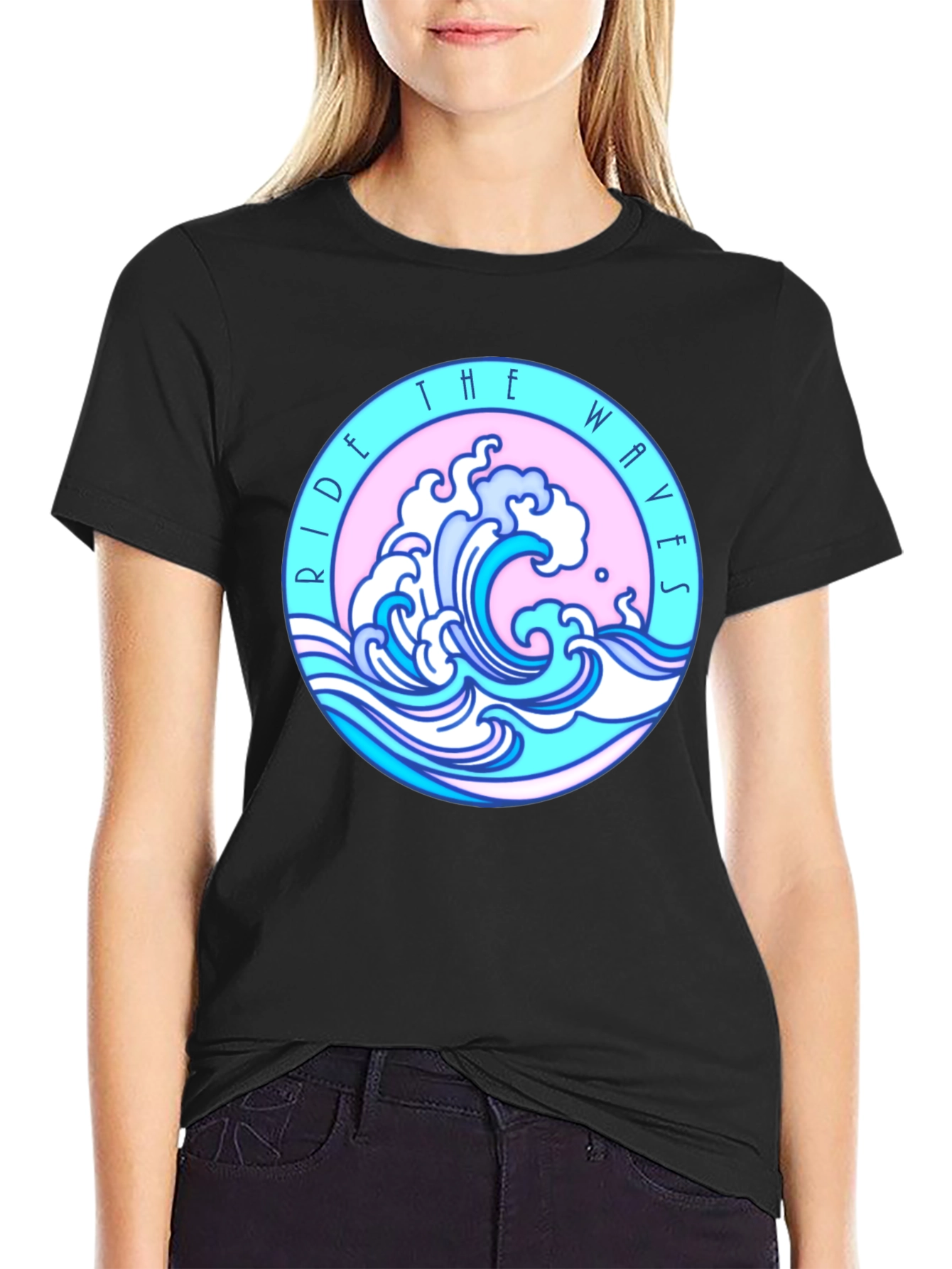 Black Ride The Waves Black Graphic Tee view 2