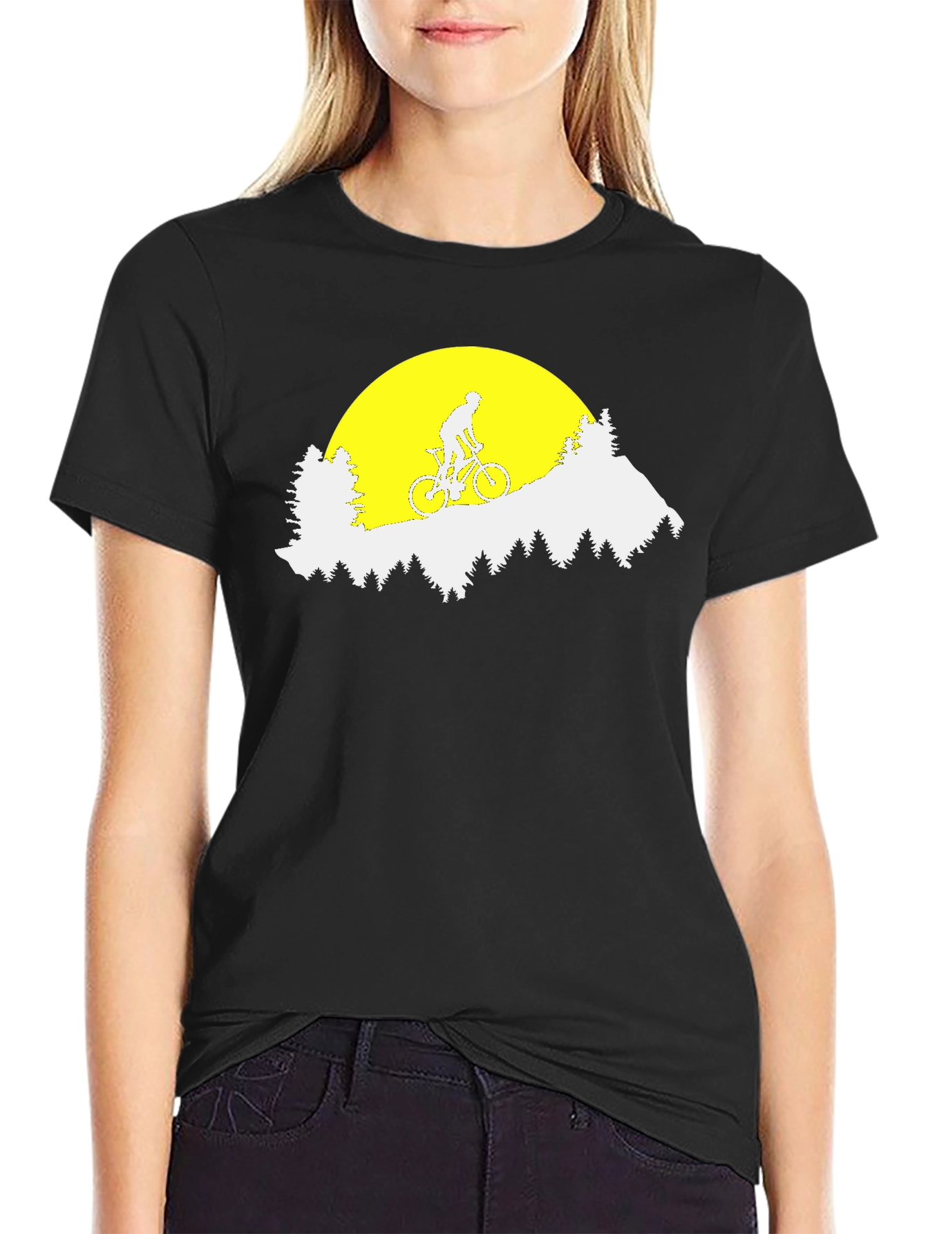 Black Mountain Biker Sunset Graphic Tee - Black Cotton T-Shirt view 2