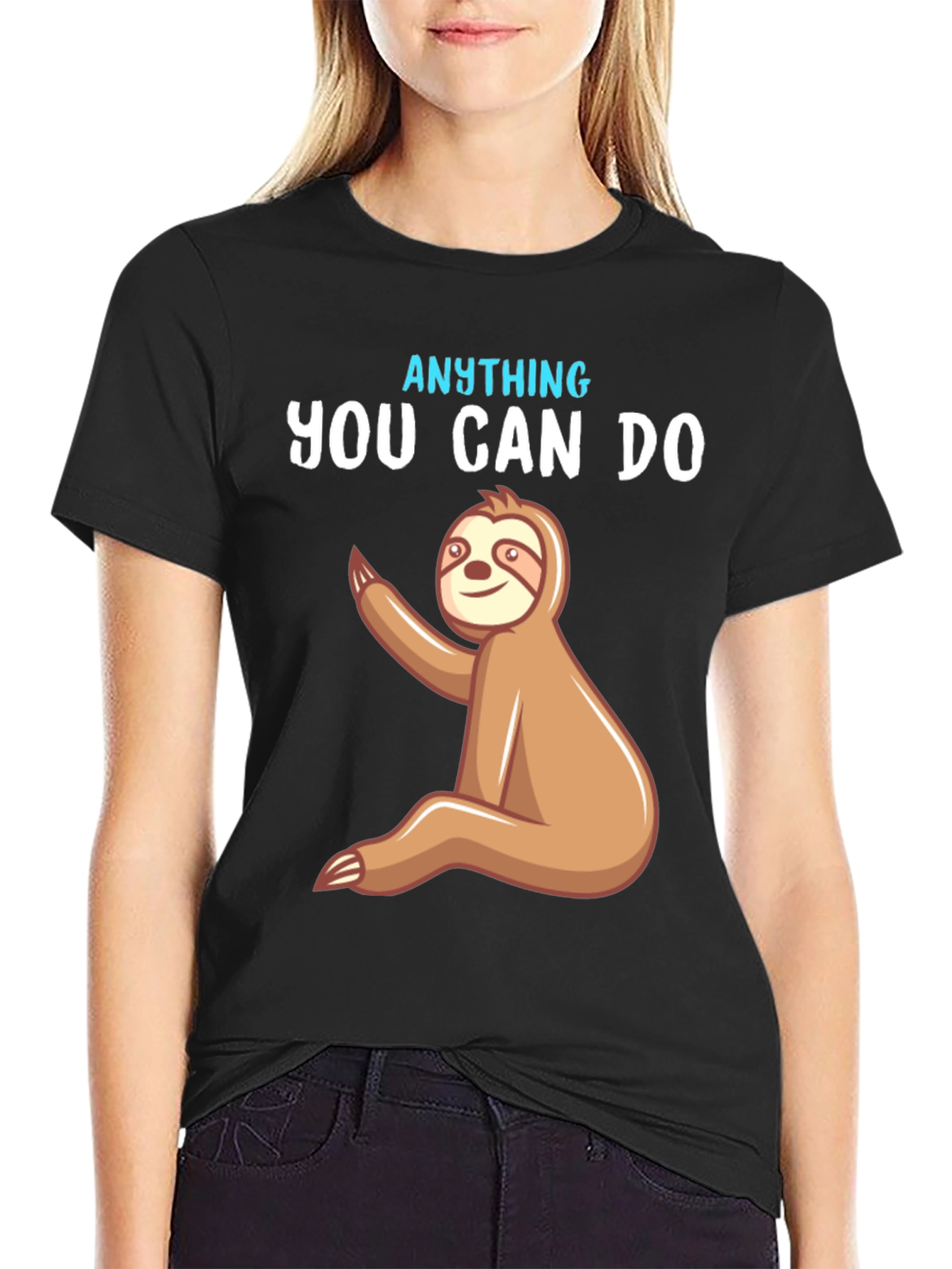 Black Funny Sloth "Anything You Can Do" Graphic T-Shirt view 2