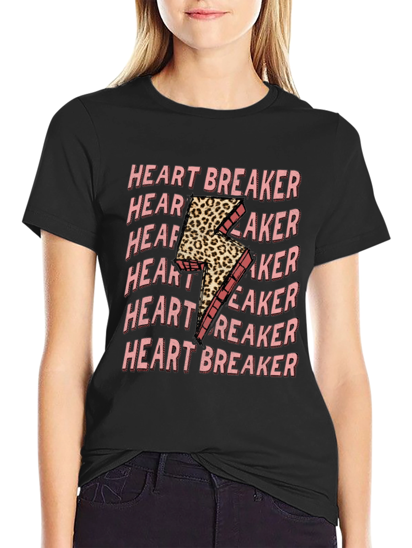Black Heartbreaker Leopard Bolt Graphic Tee view 2