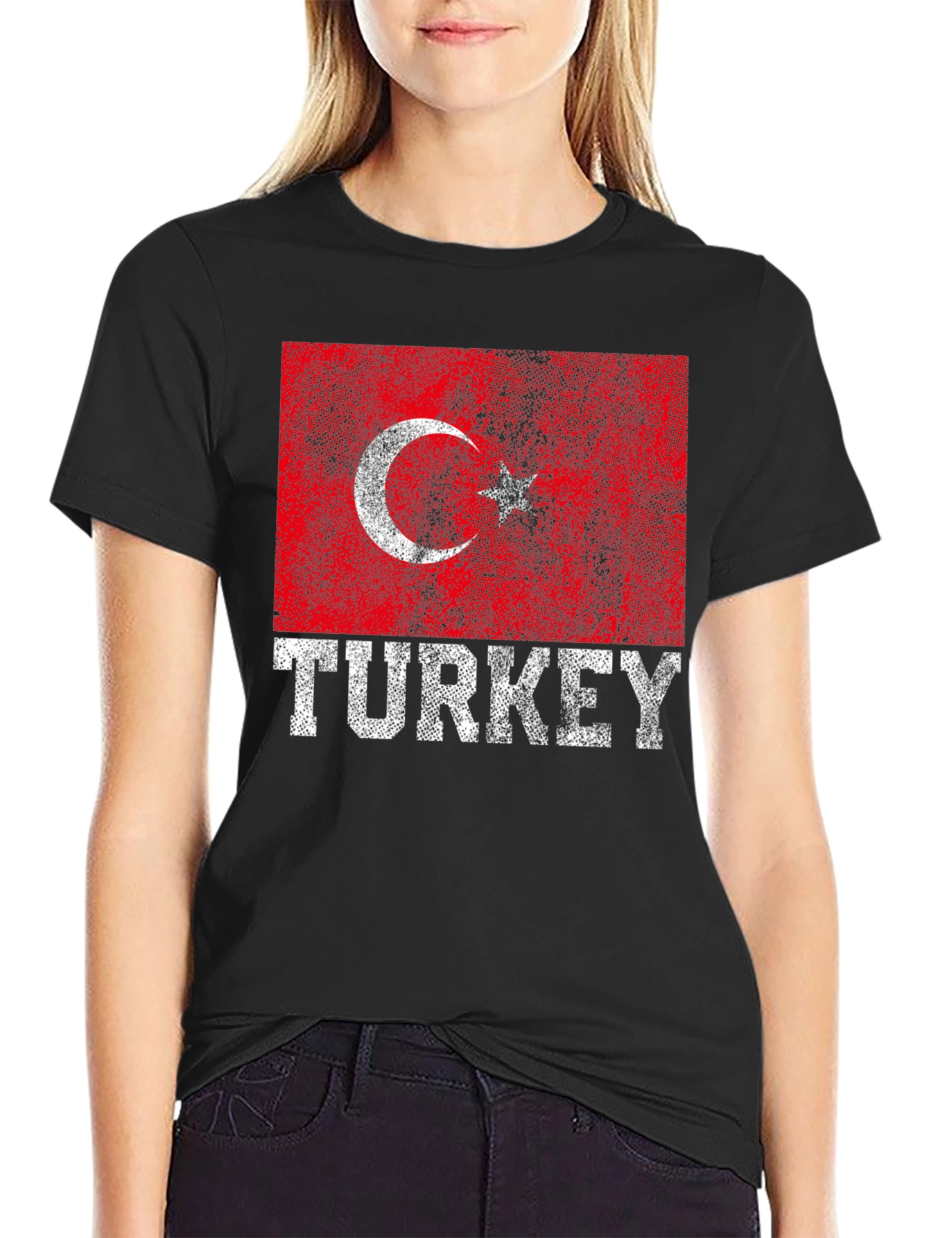 Black Turkey Flag T-Shirt - Distressed Graphic Tee view 2