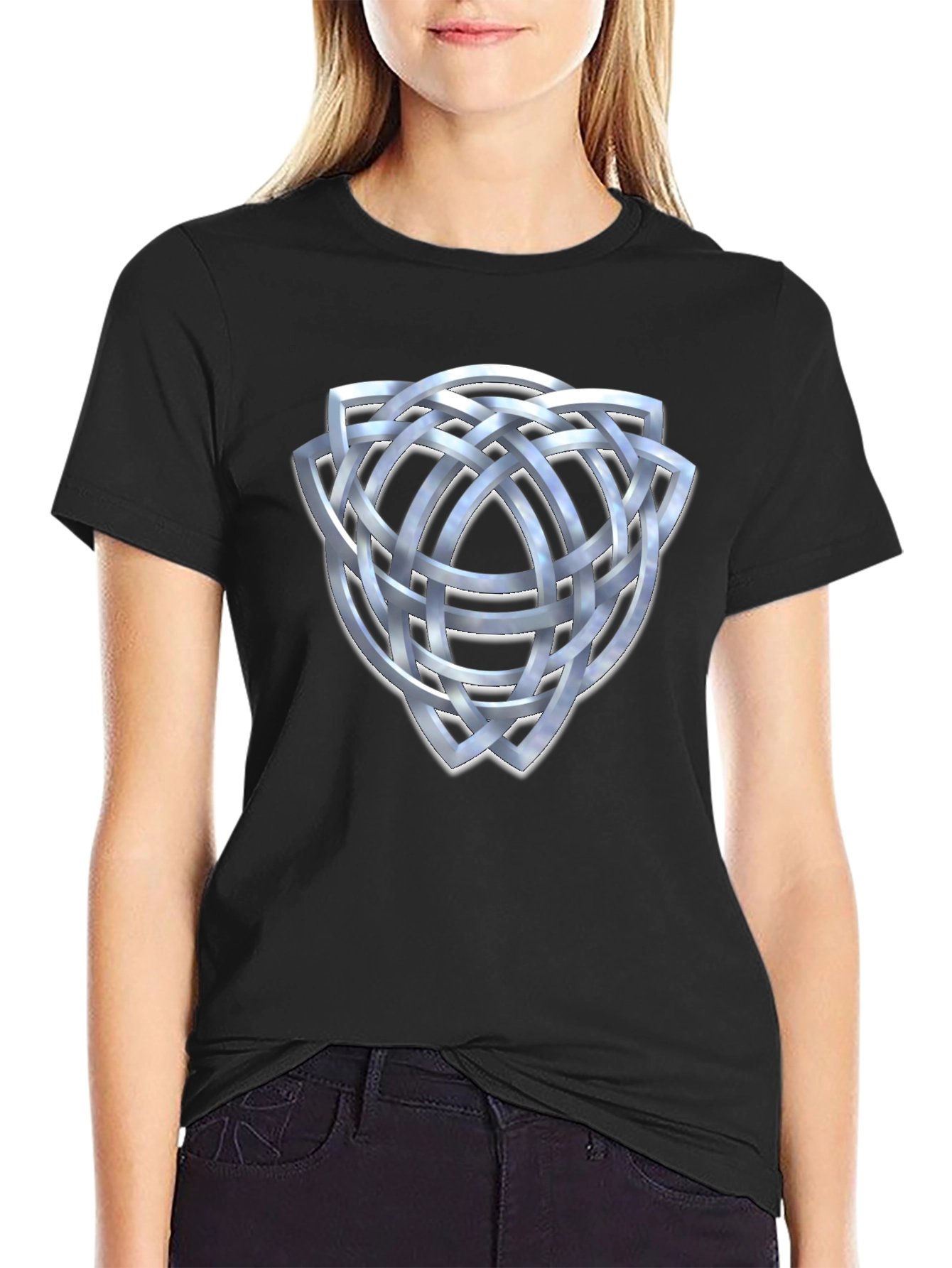 Black Celtic Knot T-Shirt - Silver Trinity Design view 2