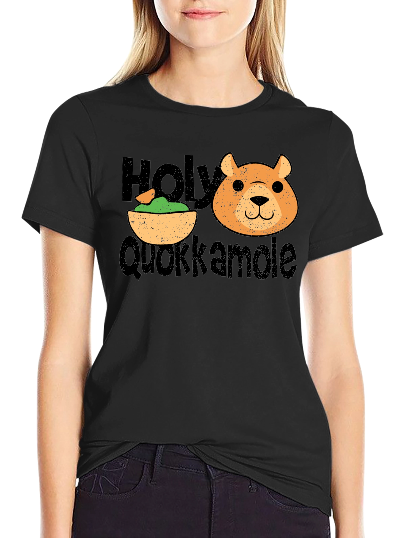 Black Holy Quokkamole Funny Graphic T-Shirt view 2