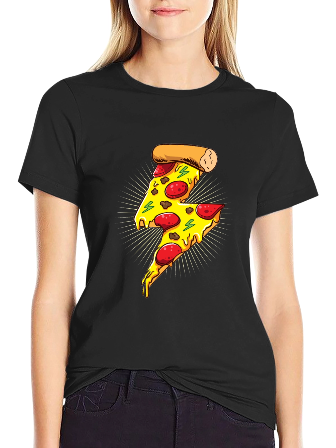 Black Pizza Lightning Bolt Graphic T-Shirt - Unisex view 2