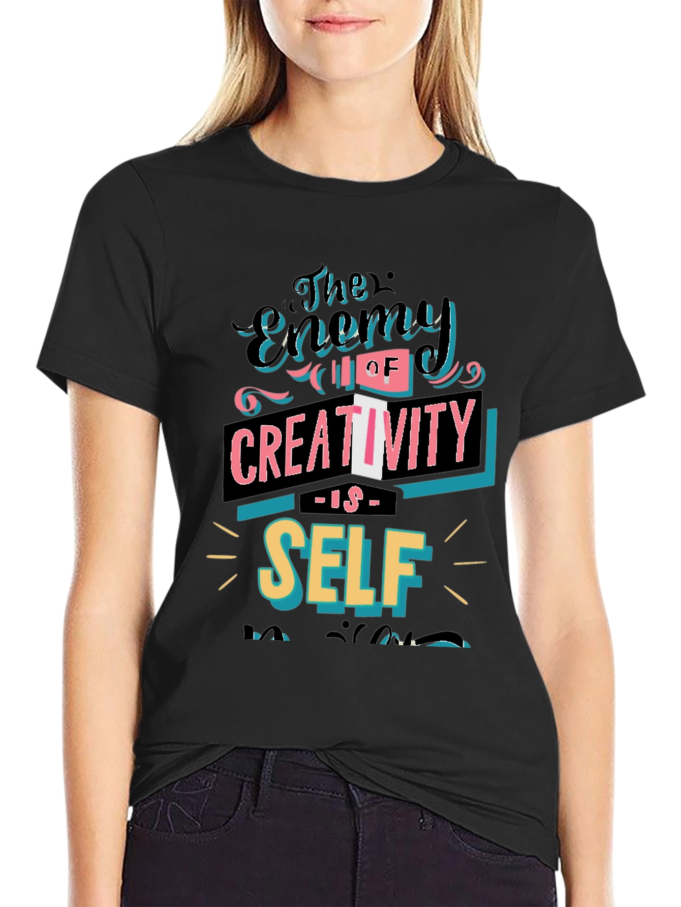 Black The Enemy of Creativity Graphic T-Shirt view 2