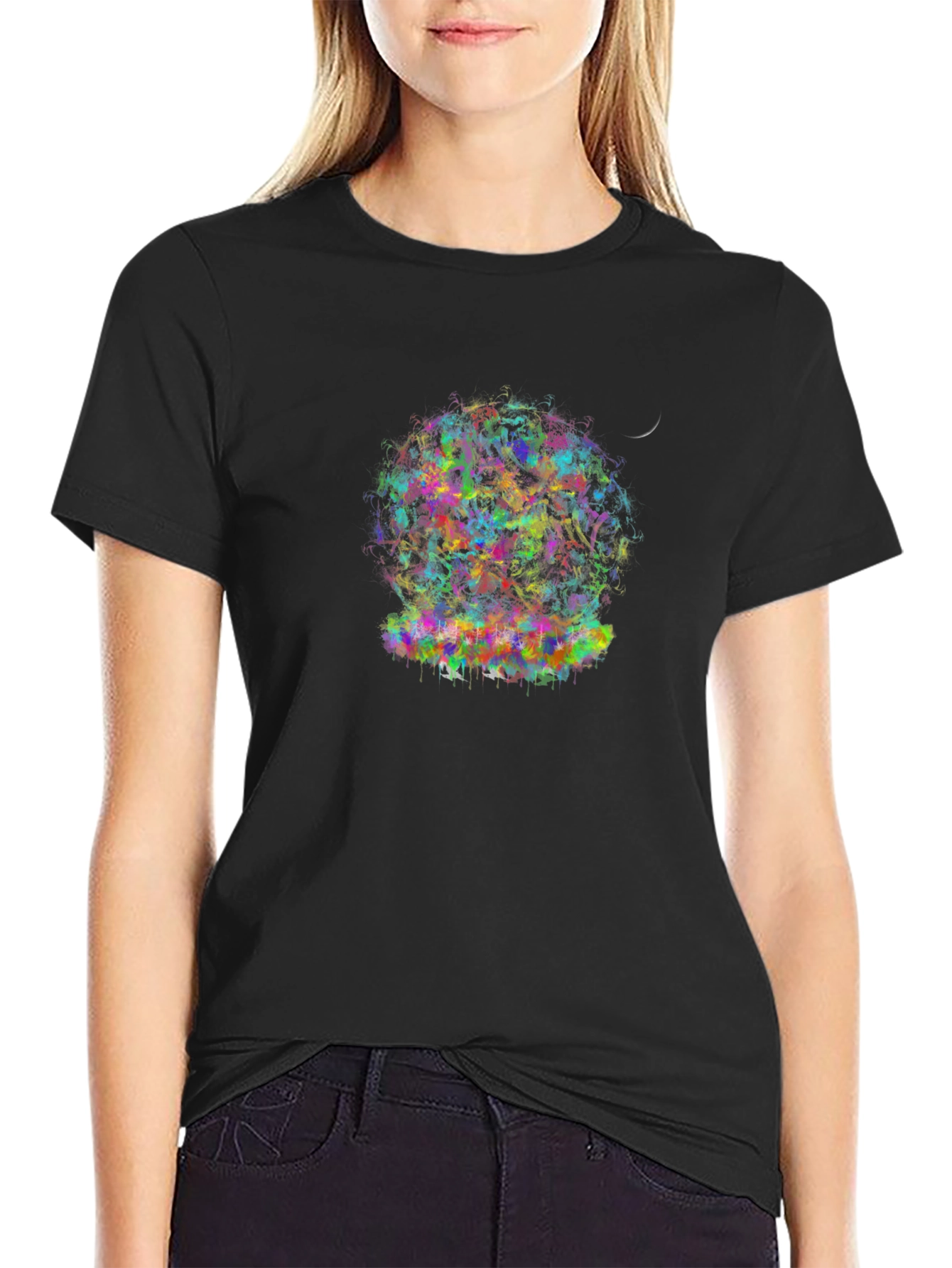 Black Colorful Abstract Globe Graphic Tee - Black view 2