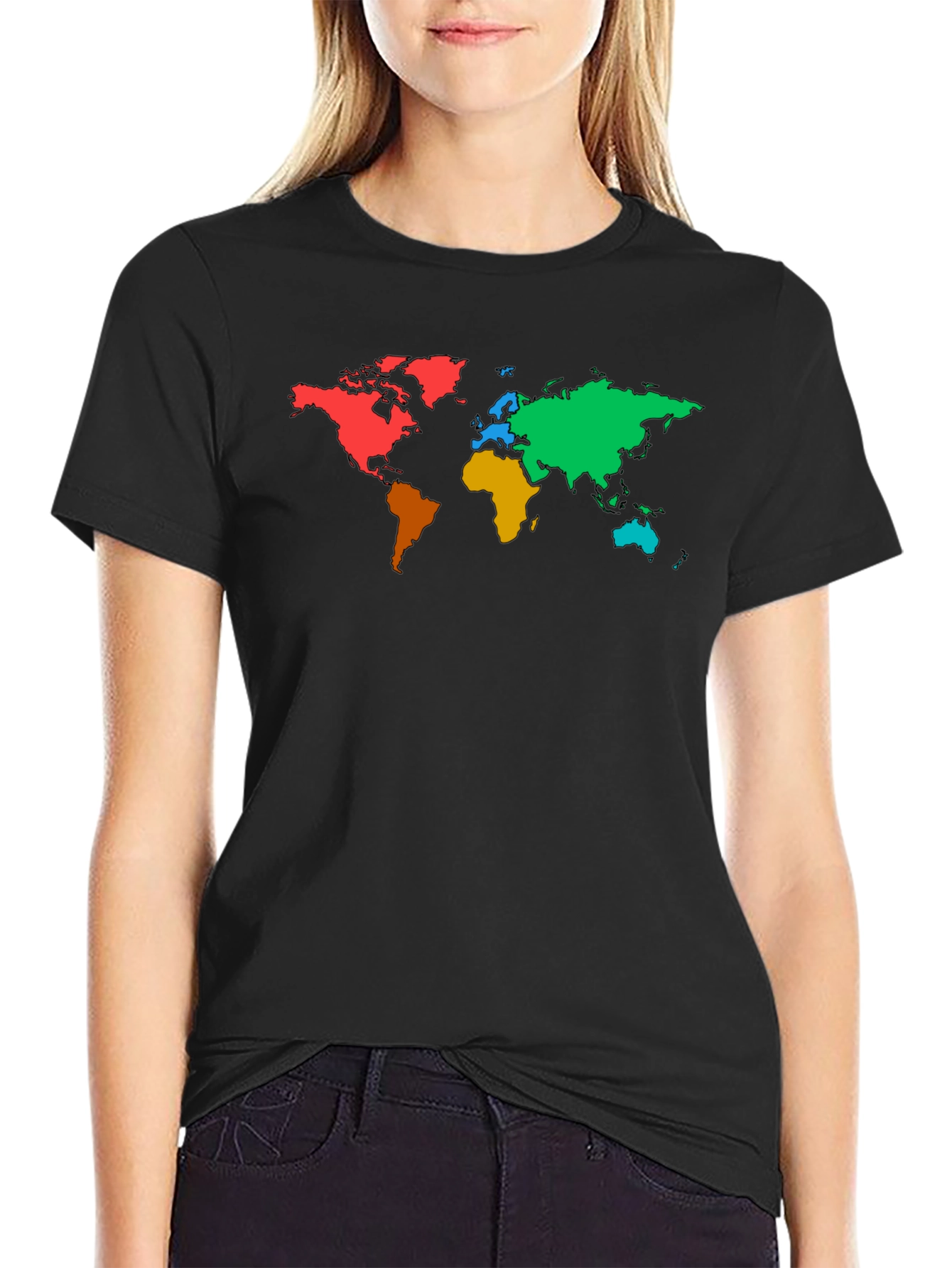 Black Colorful World Map Graphic Black T-Shirt view 2