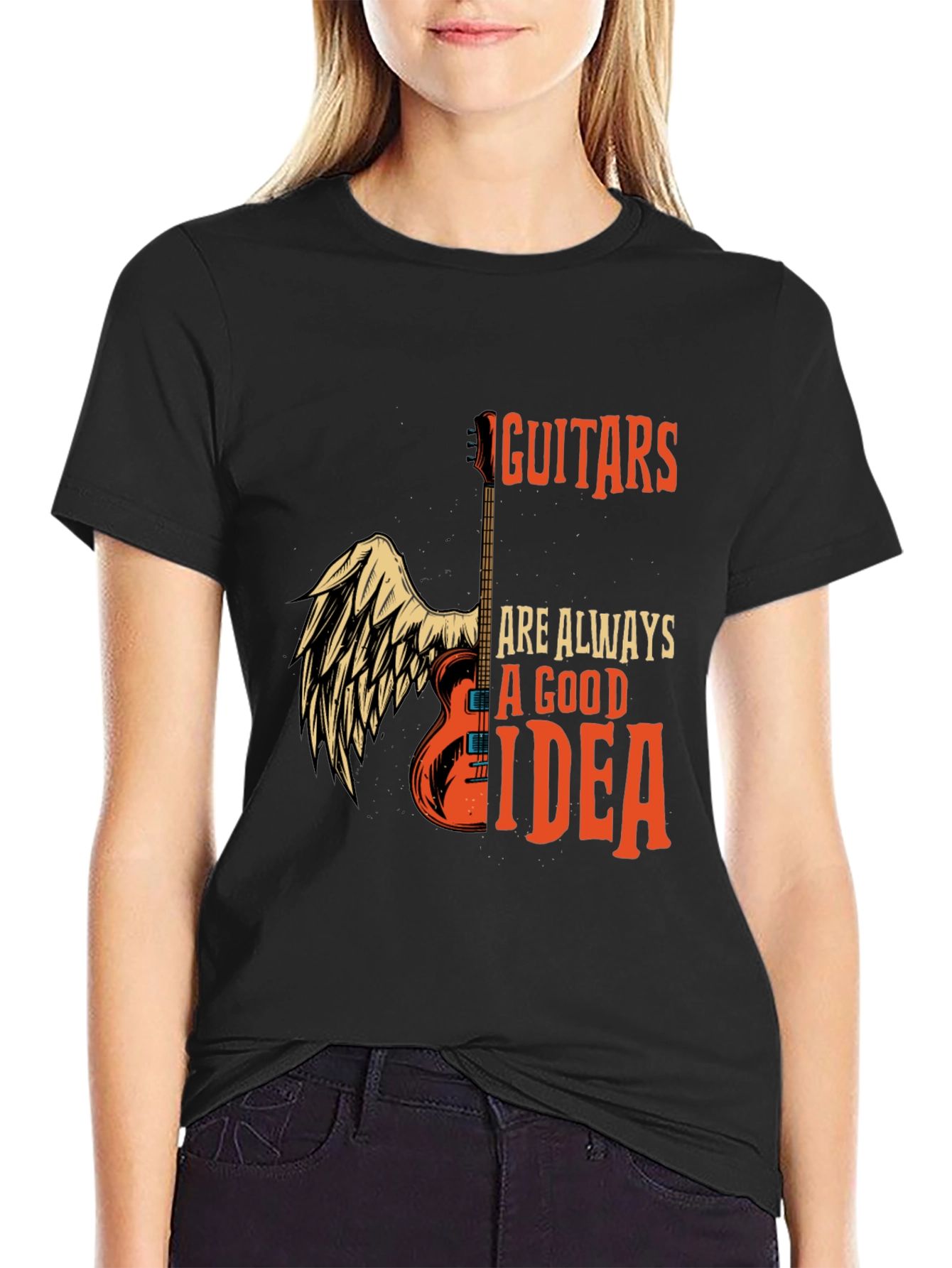 Black Guitar Always Good Idea Graphic T-Shirt - Black view 2
