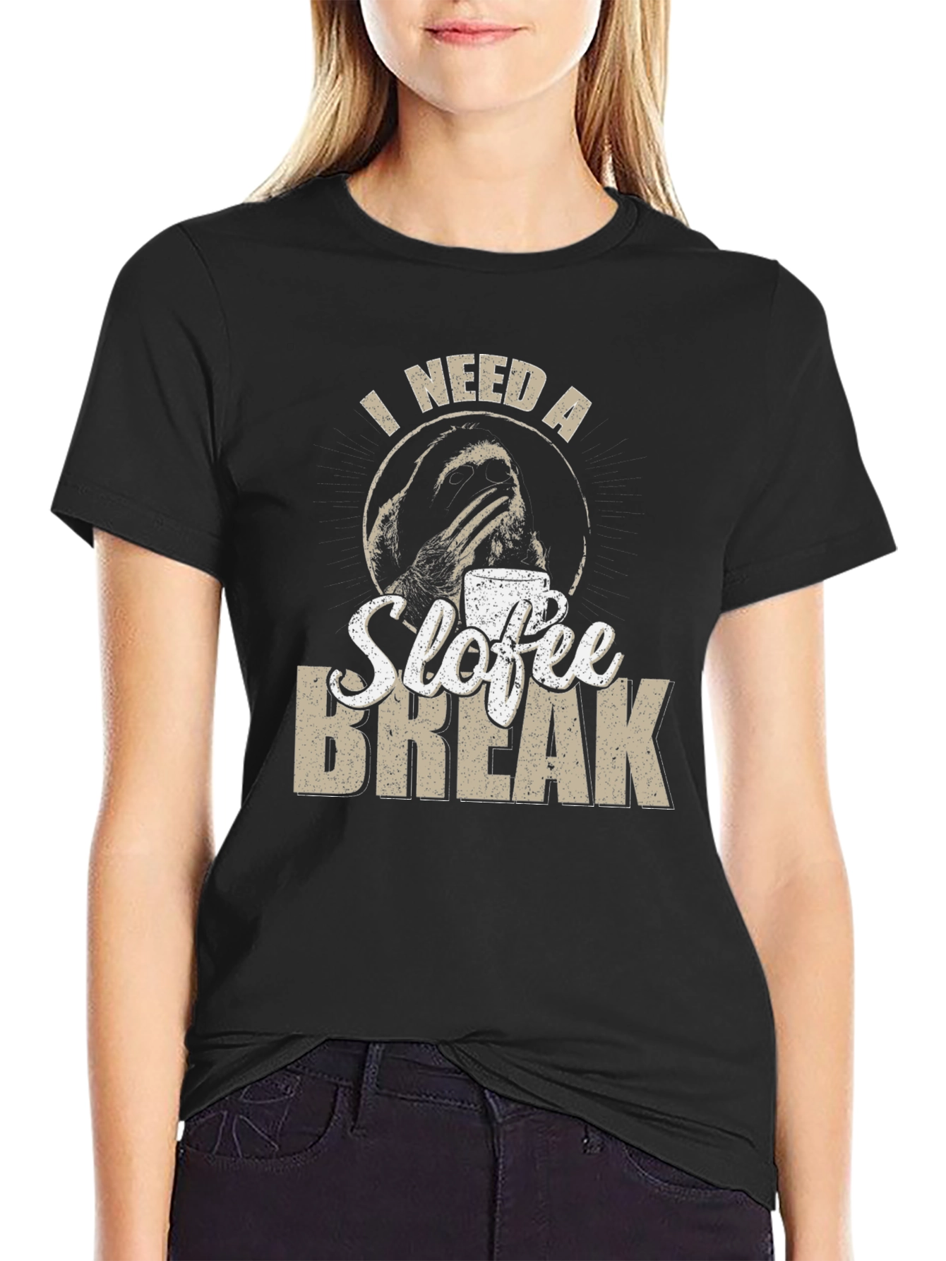 Black Sloth Coffee Break Graphic T-Shirt - Unisex Tee view 2