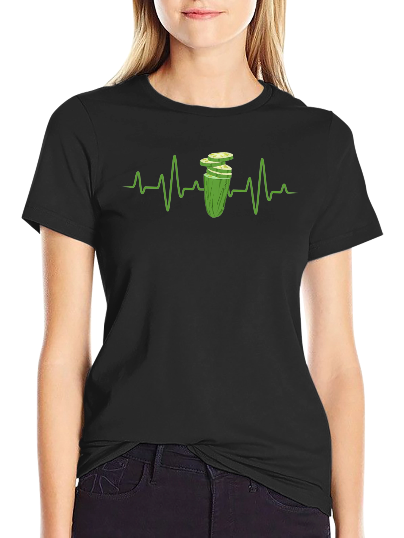 Black Pickle Heartbeat T-Shirt - Quirky Graphic Tee view 2