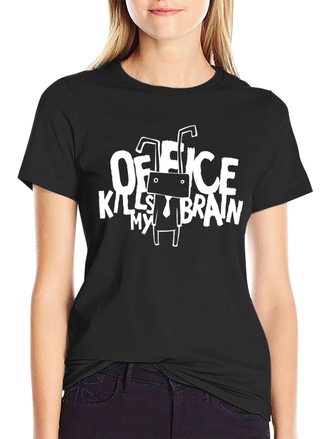 Black Office Kills My Brain T-Shirt - Funny Novelty Tee view 2