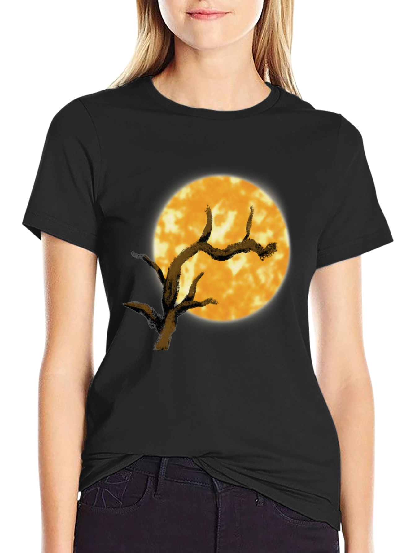 Black Full Moon Tree Graphic Tee - Black view 2