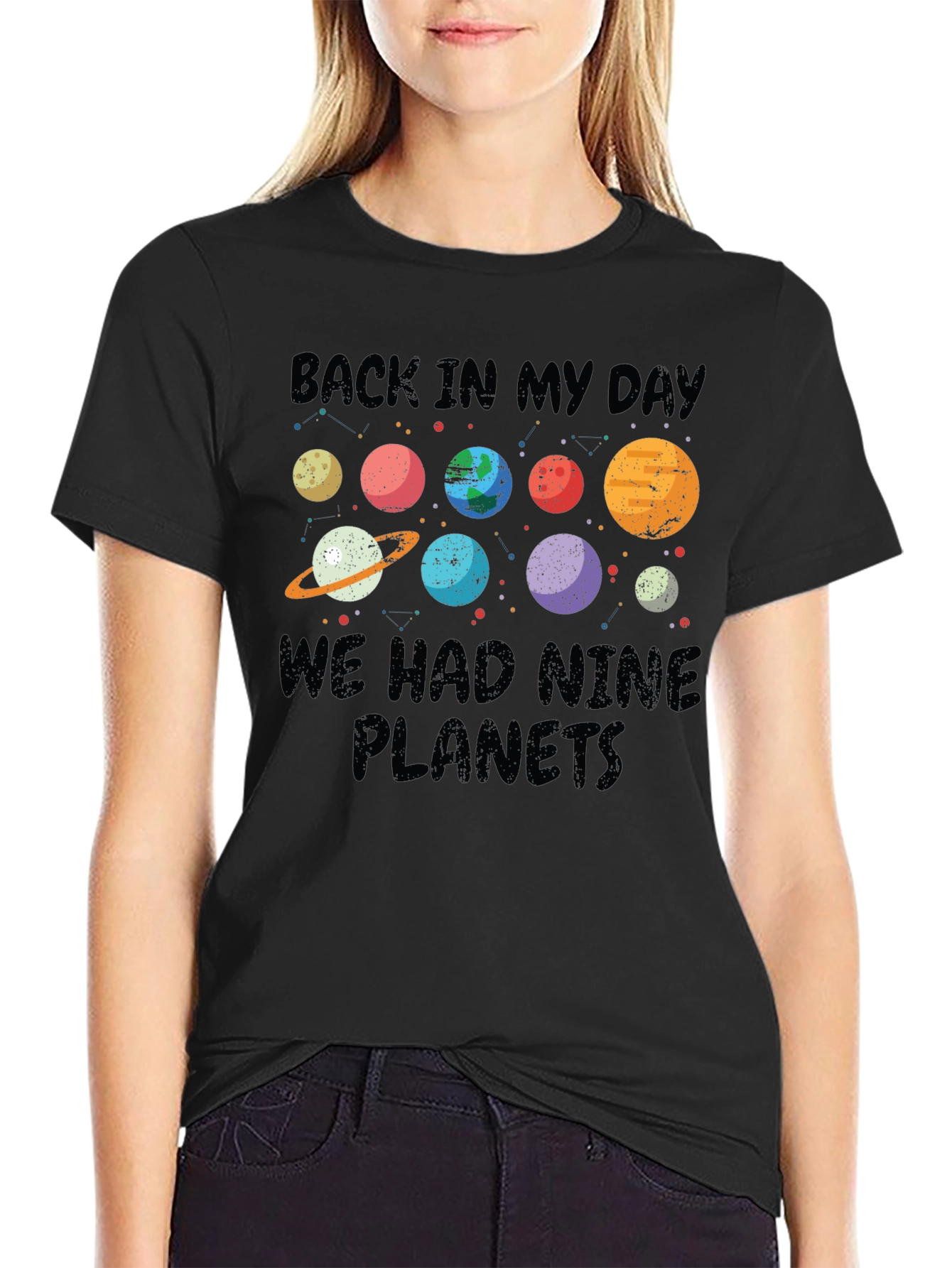 Black Back In My Day Nine Planets T-Shirt view 2