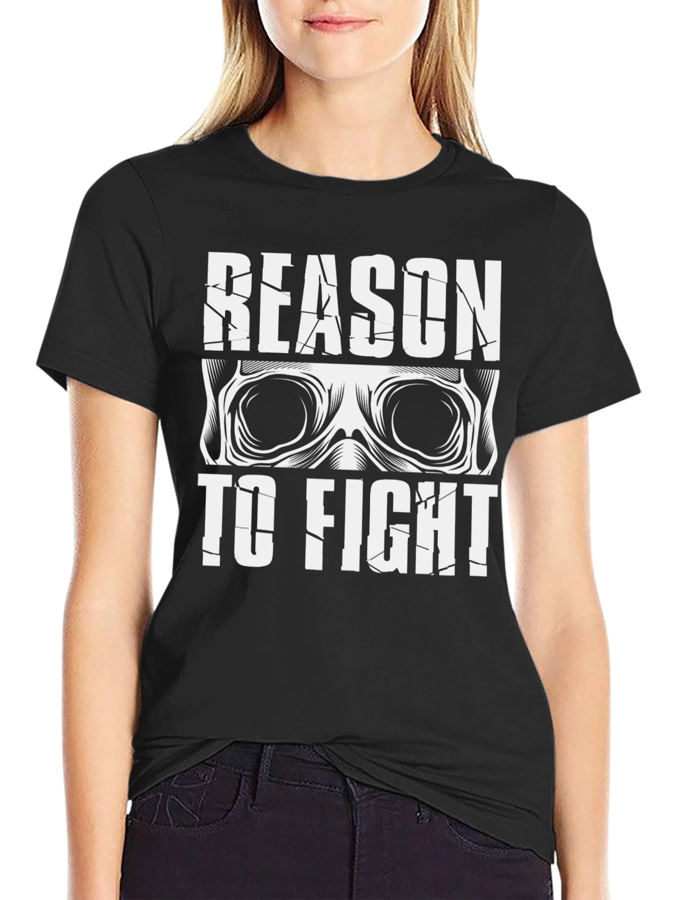 Black Reason To Fight Skull Graphic Tee - Black view 2