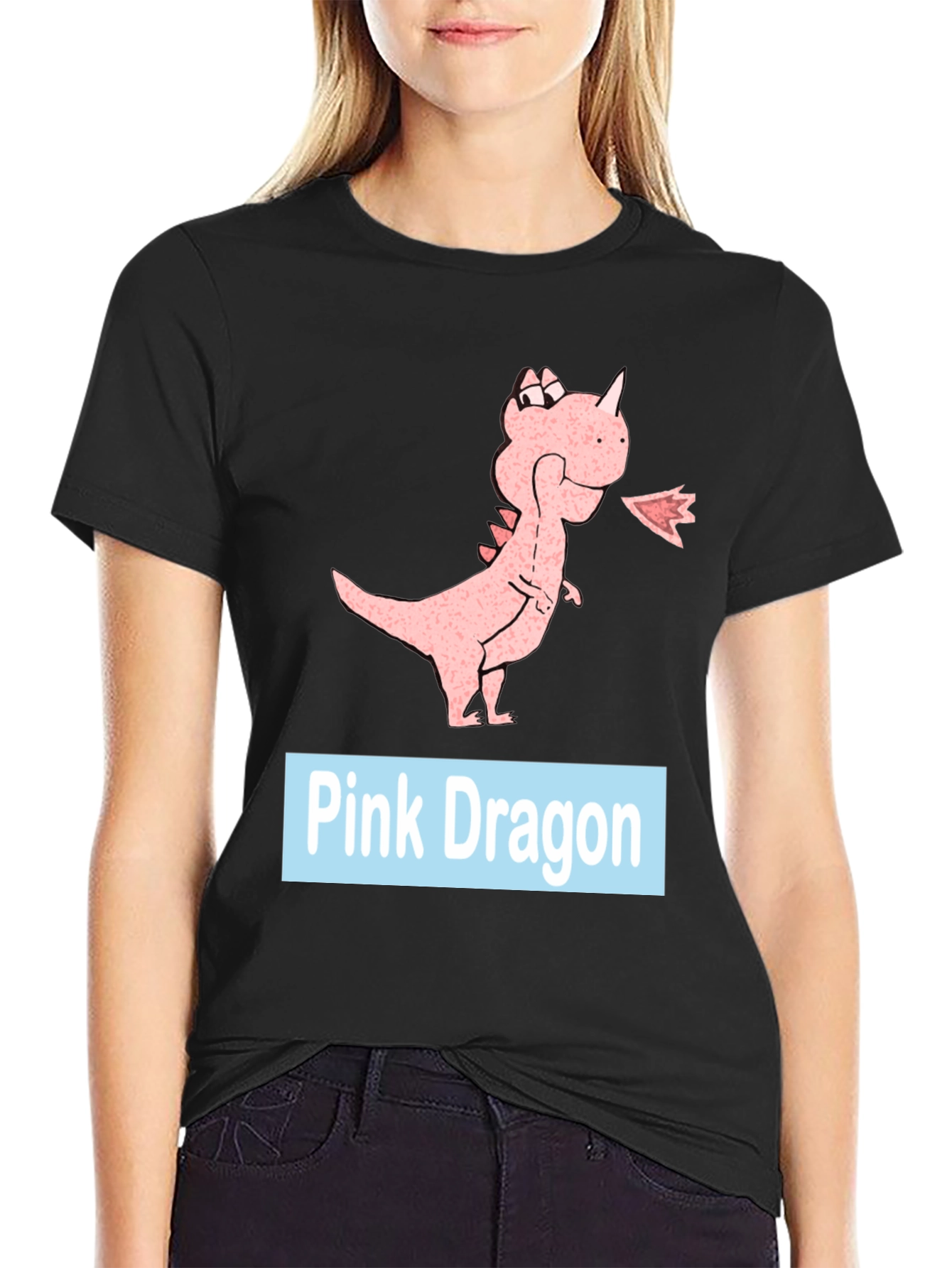 Black Pink Dragon Graphic Tee - Casual Black T-Shirt view 2