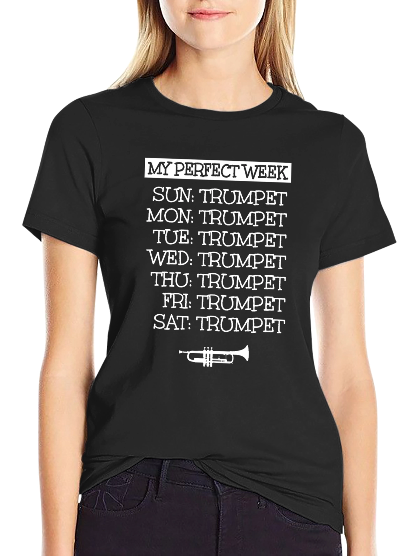 Black My Perfect Week Trumpet T-Shirt view 2