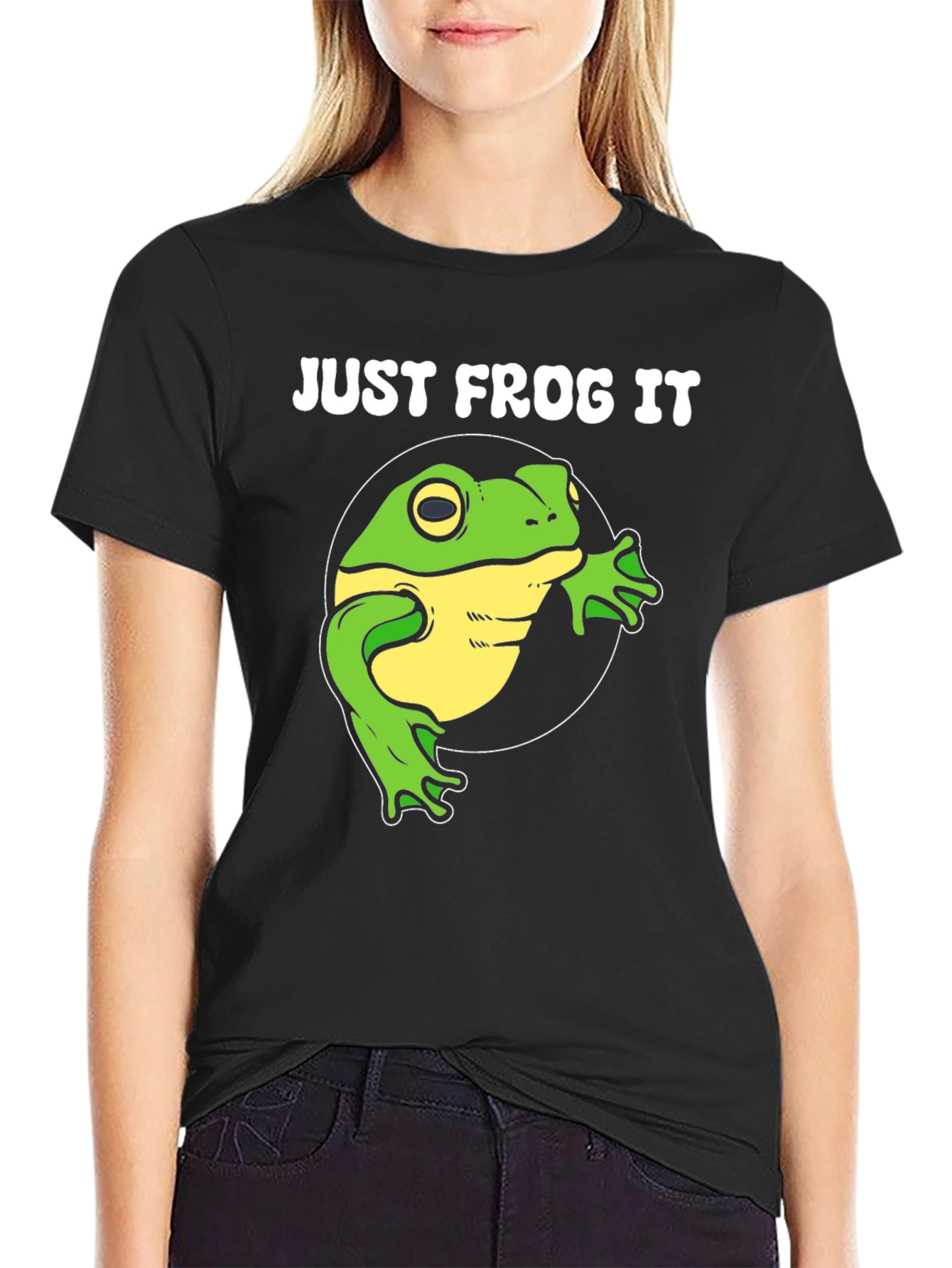 Black Just Frog It T-Shirt - Funny Animal Tee view 2