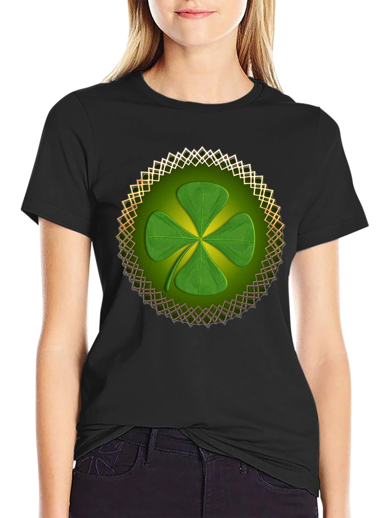Black Shamrock Clover T-Shirt - St. Patrick's Day view 2