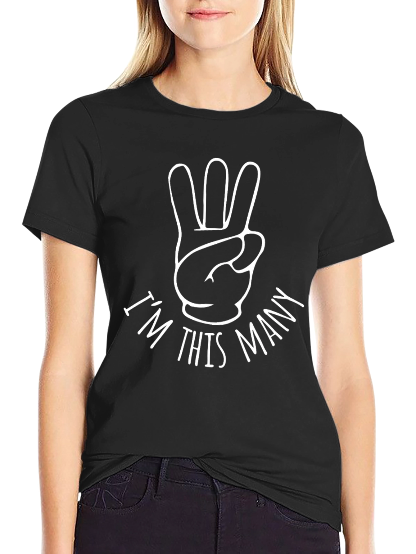 Black I'm This Many Three Fingers Birthday T-Shirt view 2