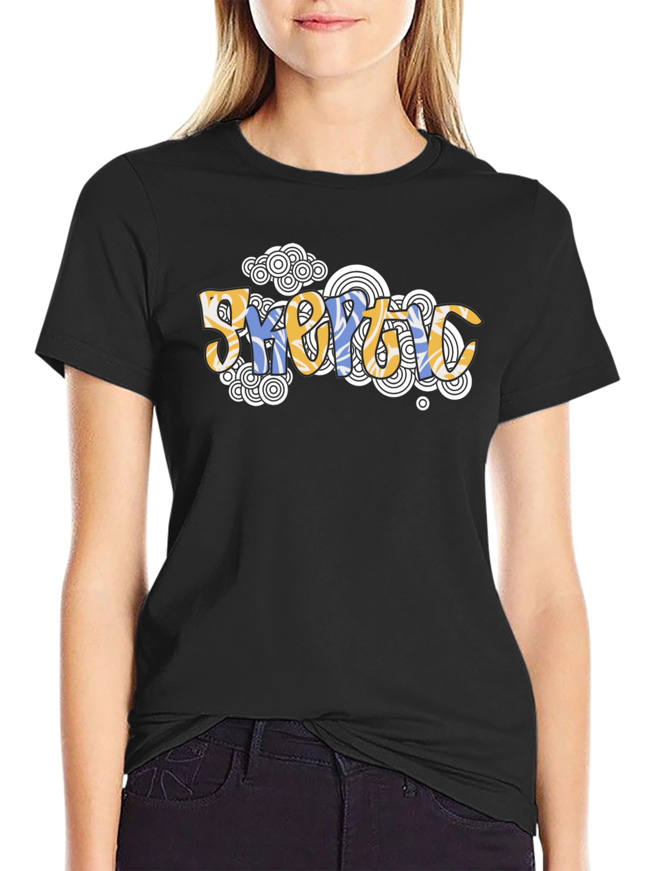 Black Geometric Psychedelic Style Black T-Shirt view 2
