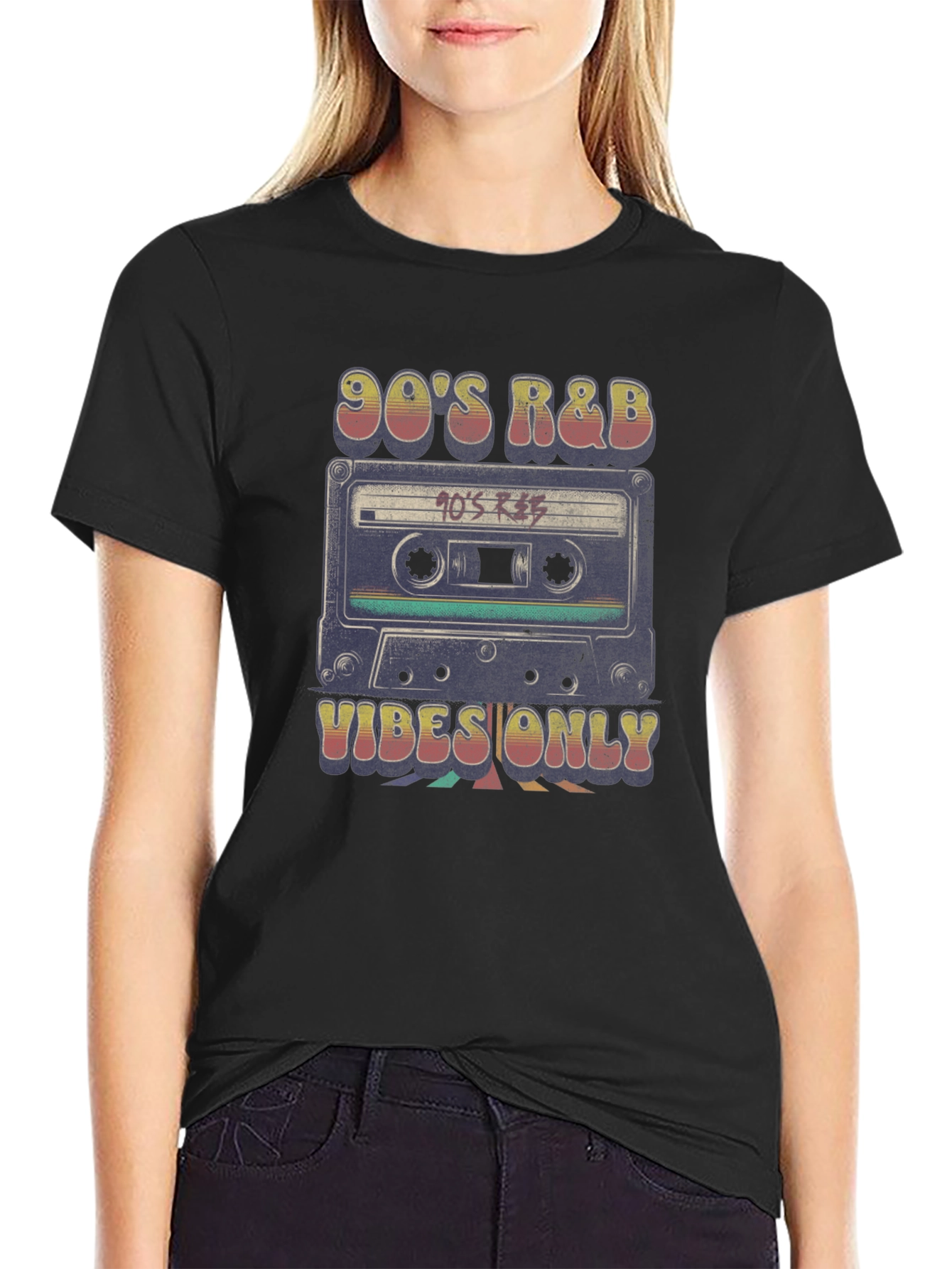 Black 90's R&B Vibes Only Retro Cassette T-Shirt view 2